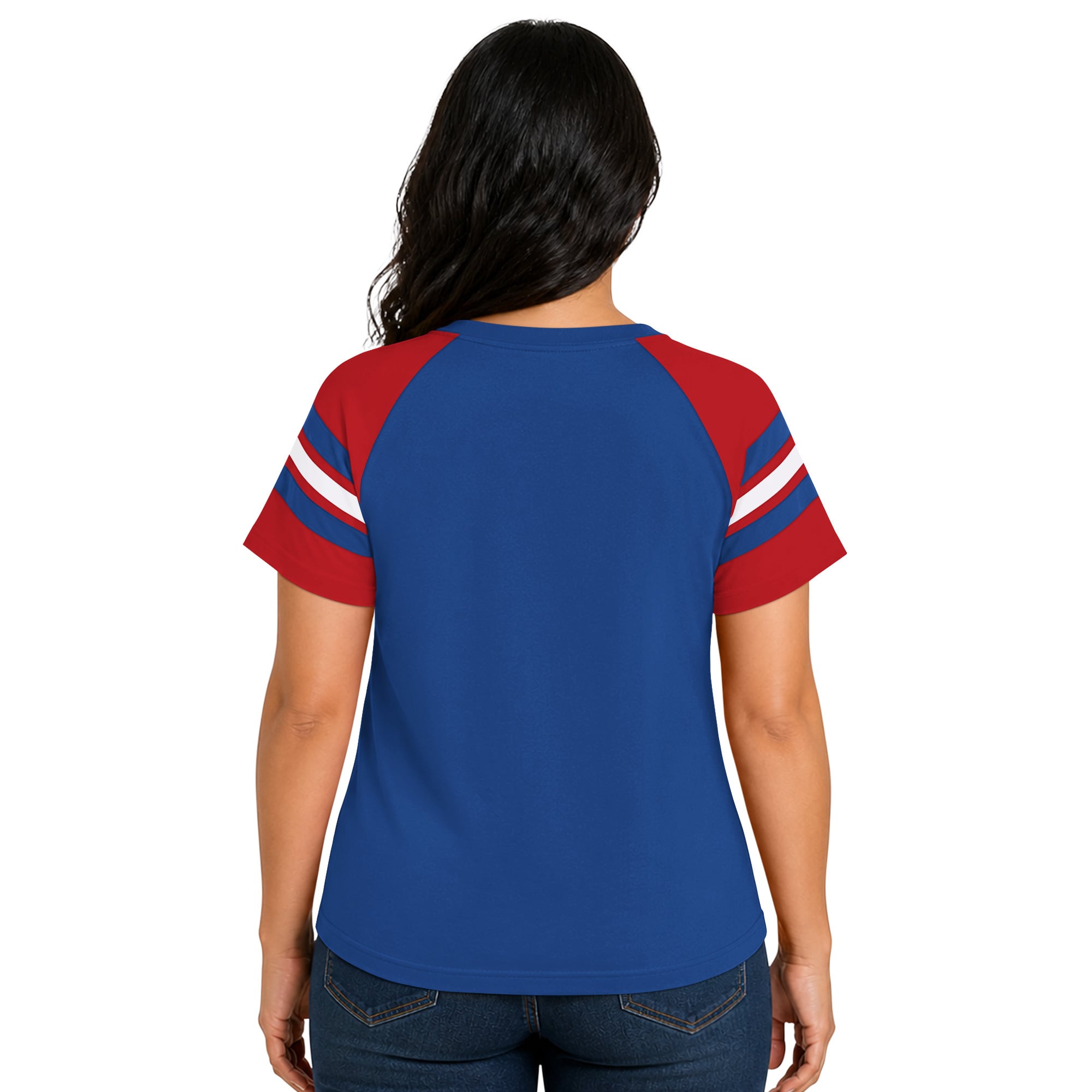 T-shirt raglan à col cranté Starter Royal Buffalo Bills pour femme, grande taille, style rétro.