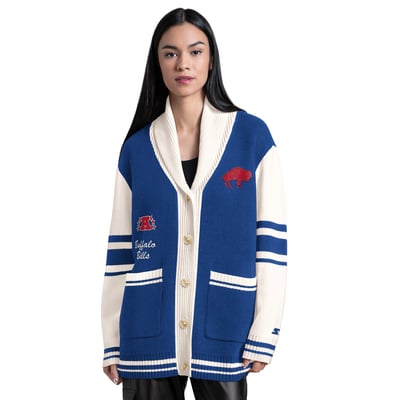 Buffalo Bills Starter Women's Strike Zone Shawl-Collar Button-Up Cardigan - Royal