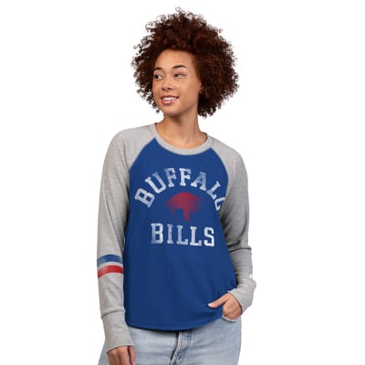  Buffalo Bills Starter Women's Throwback Waffle-Knit Raglan Long Sleeve T-Shirt - Royal/Gray
