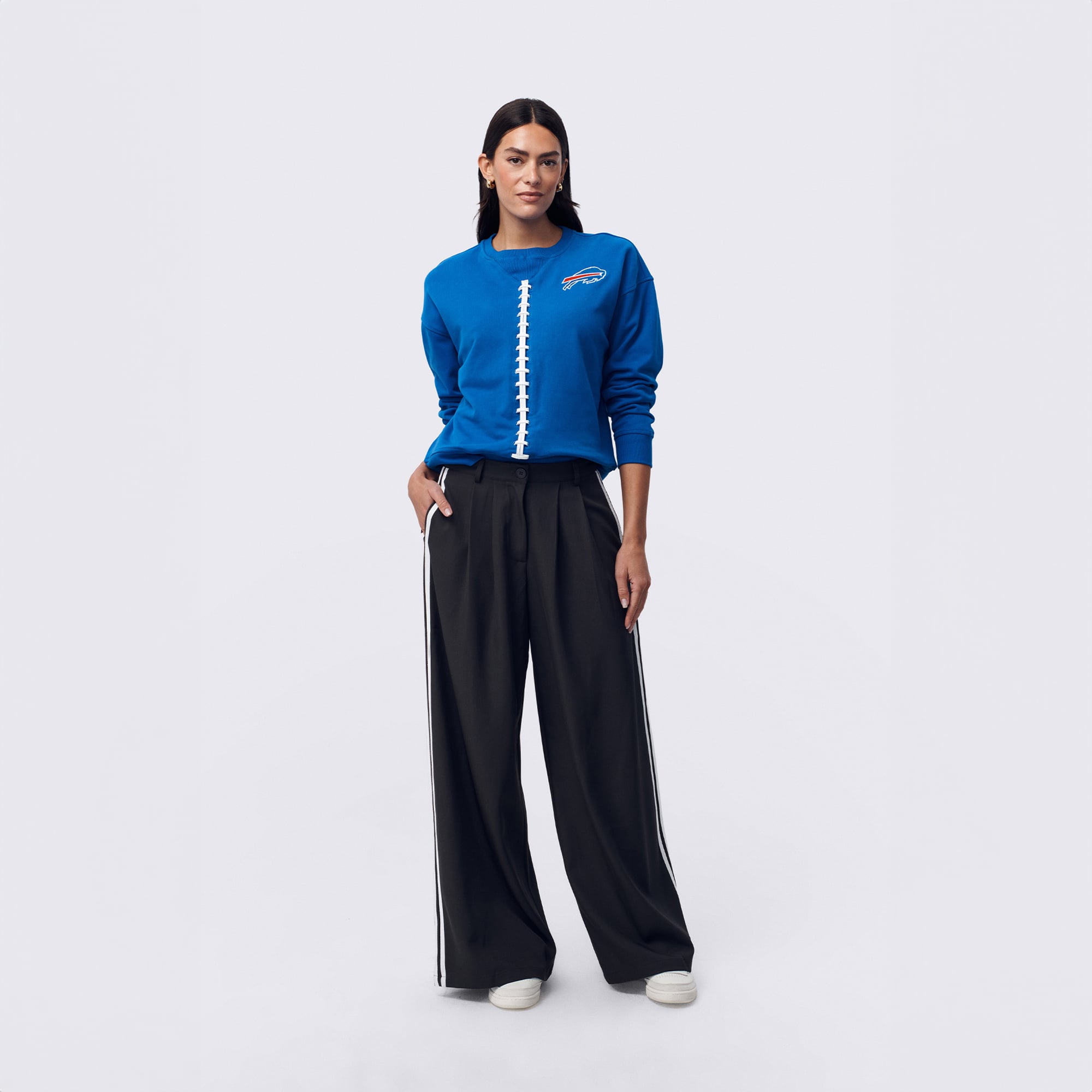 Pull en coton classique à manches courtes Terez Royal Buffalo Bills Football Stitch pour femme