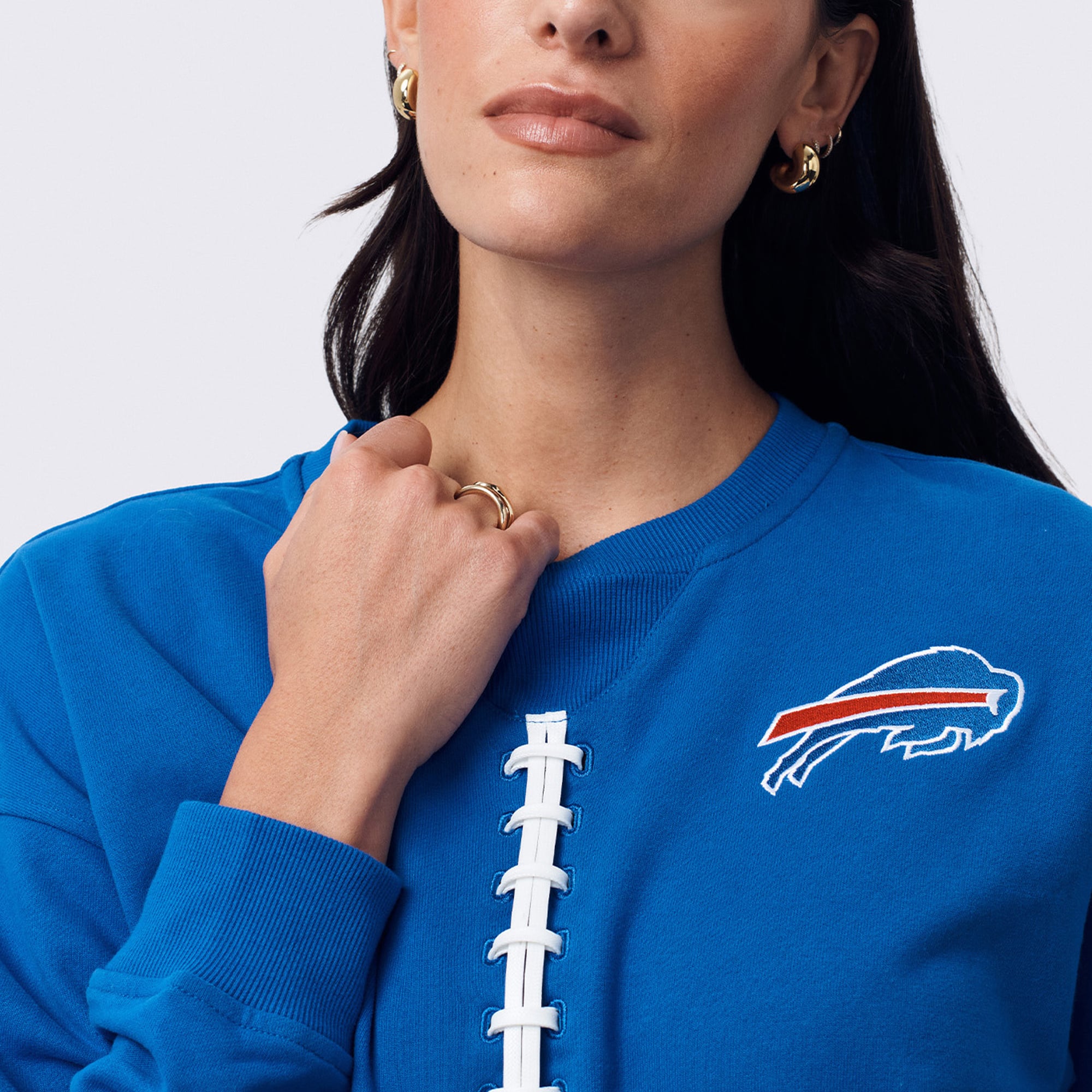 Pull en coton classique à manches courtes Terez Royal Buffalo Bills Football Stitch pour femme