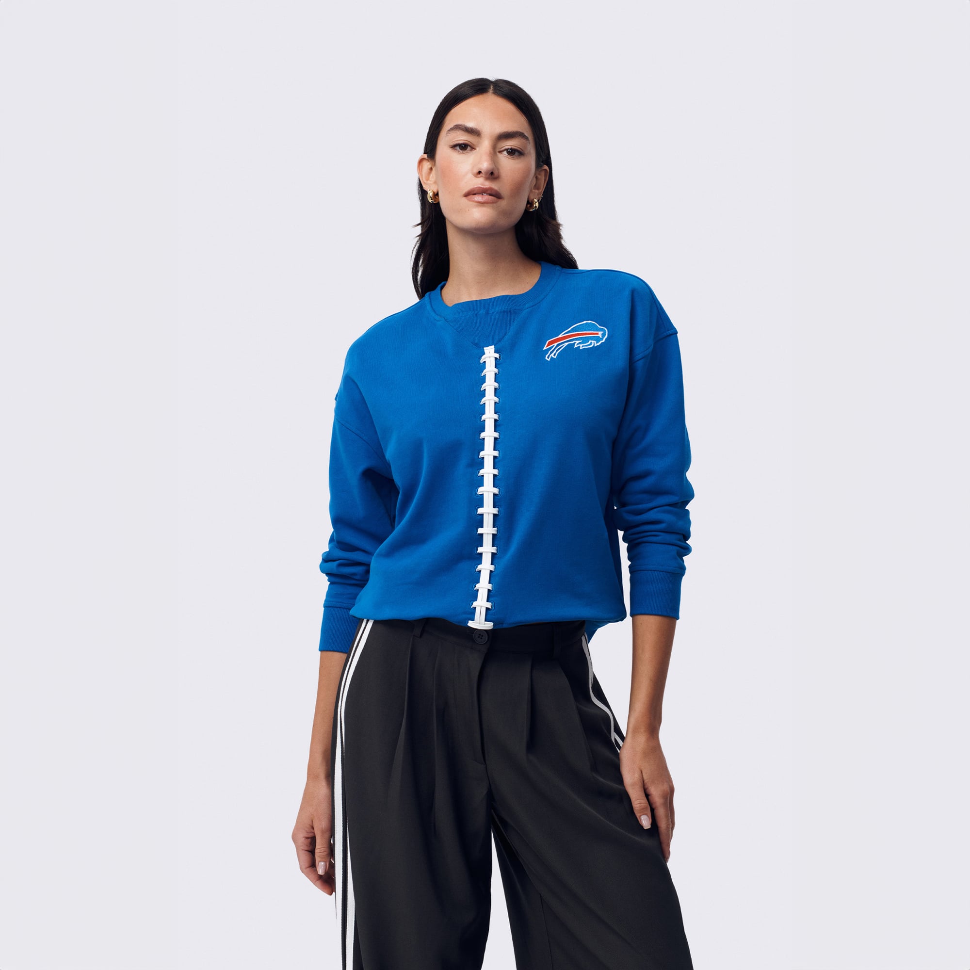 Pull en coton classique à manches courtes Terez Royal Buffalo Bills Football Stitch pour femme