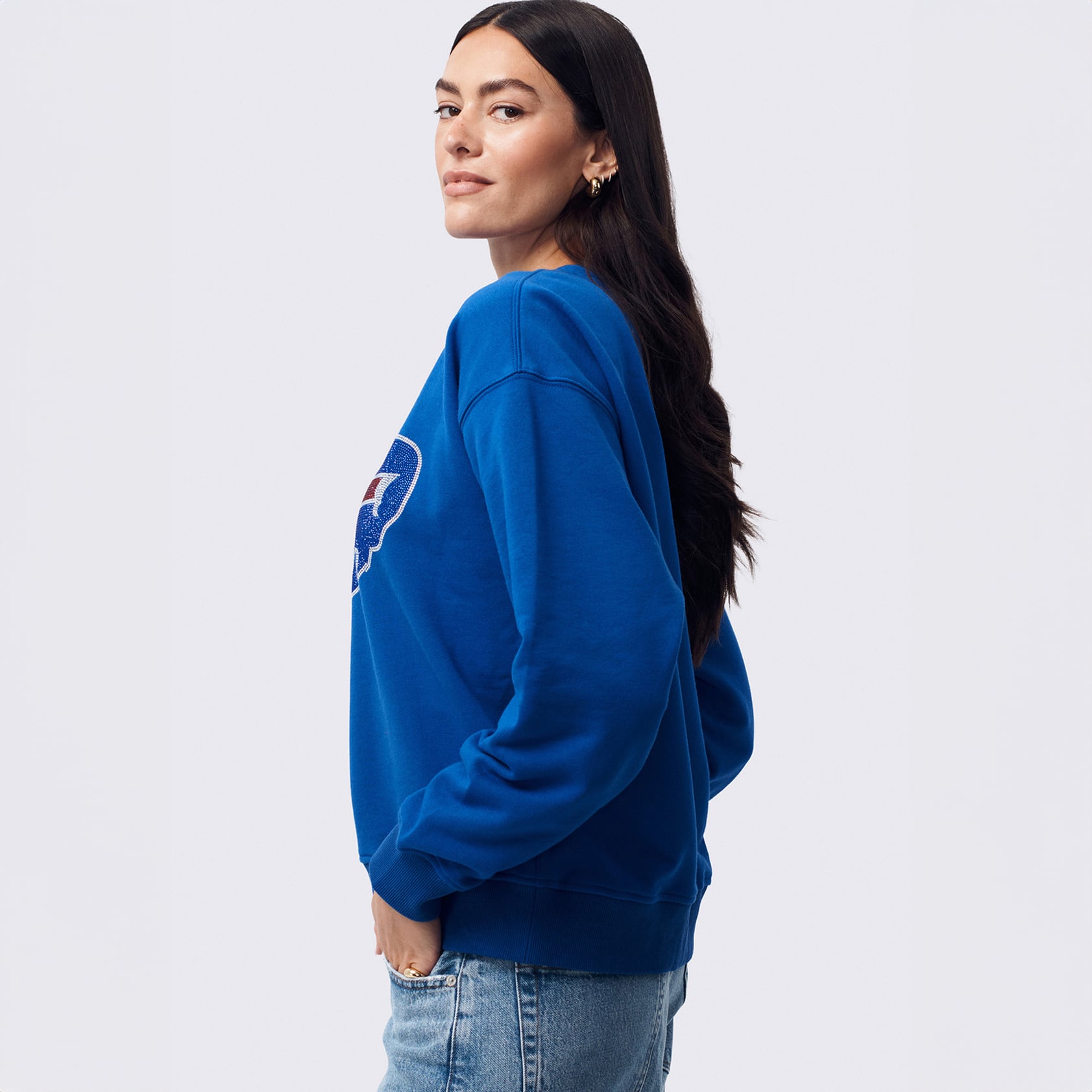Sweat-shirt à capuche Terez Royal Buffalo Bills pour femme, orné d'un logo en pierre précieuse
