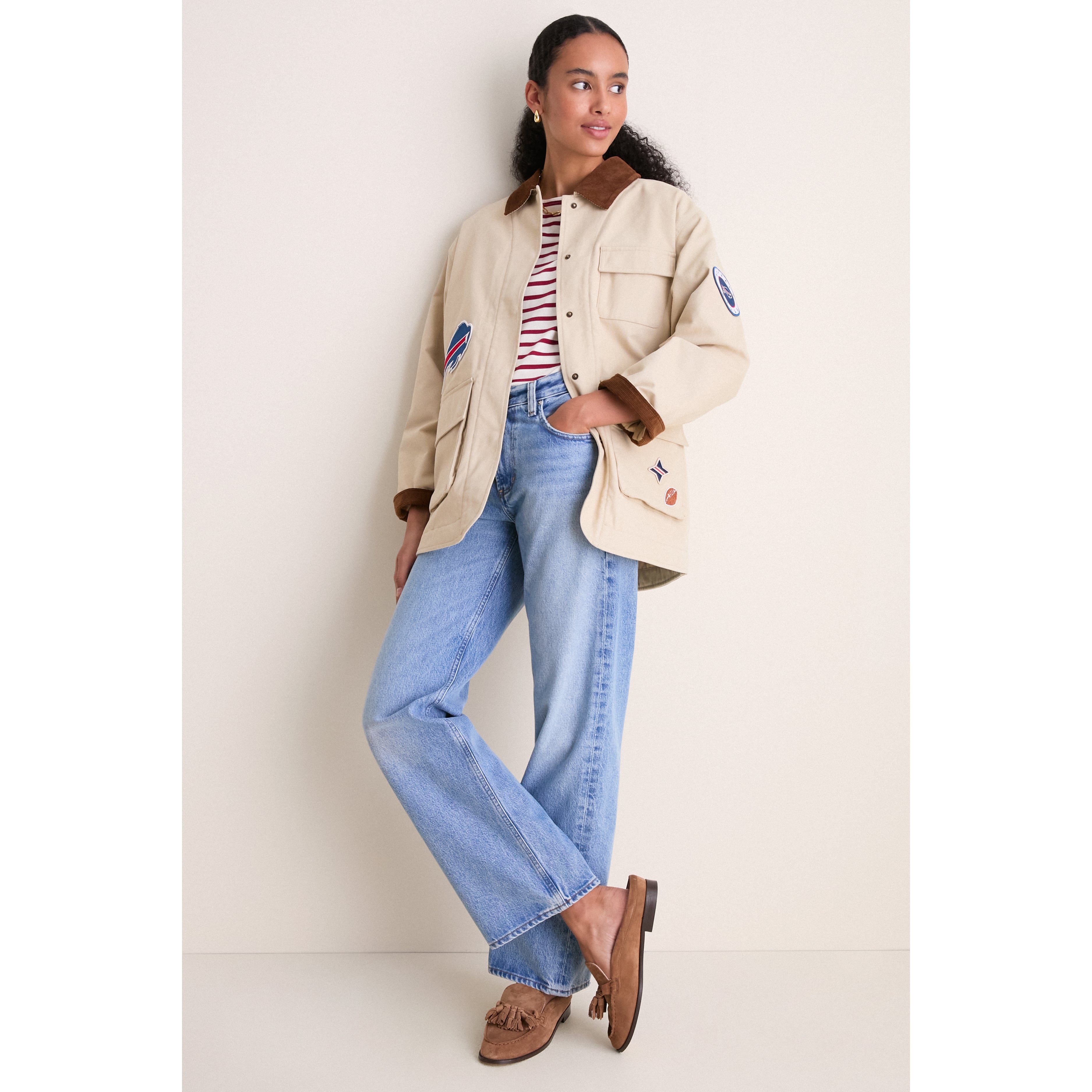 Veste de grange Tuckernuck Stone Buffalo Bills pour femme, à boutons-pression.