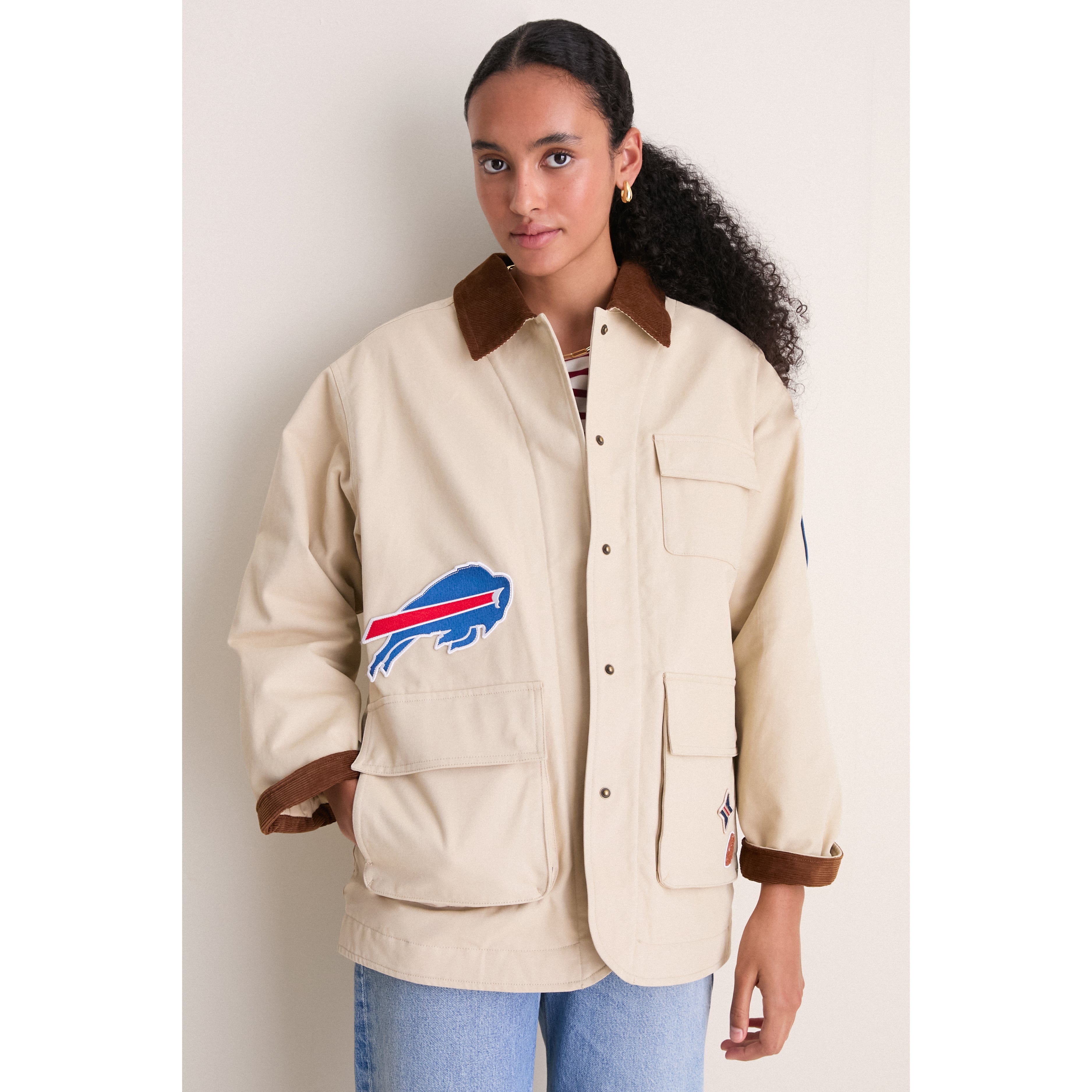 Veste de grange Tuckernuck Stone Buffalo Bills pour femme, à boutons-pression.
