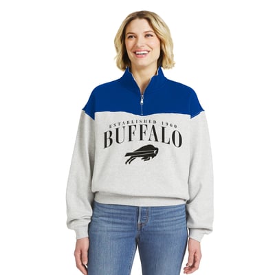  Buffalo Bills WEAR by Erin Andrews Women's Colorblock Half-Zip Pullover - Heather Gray