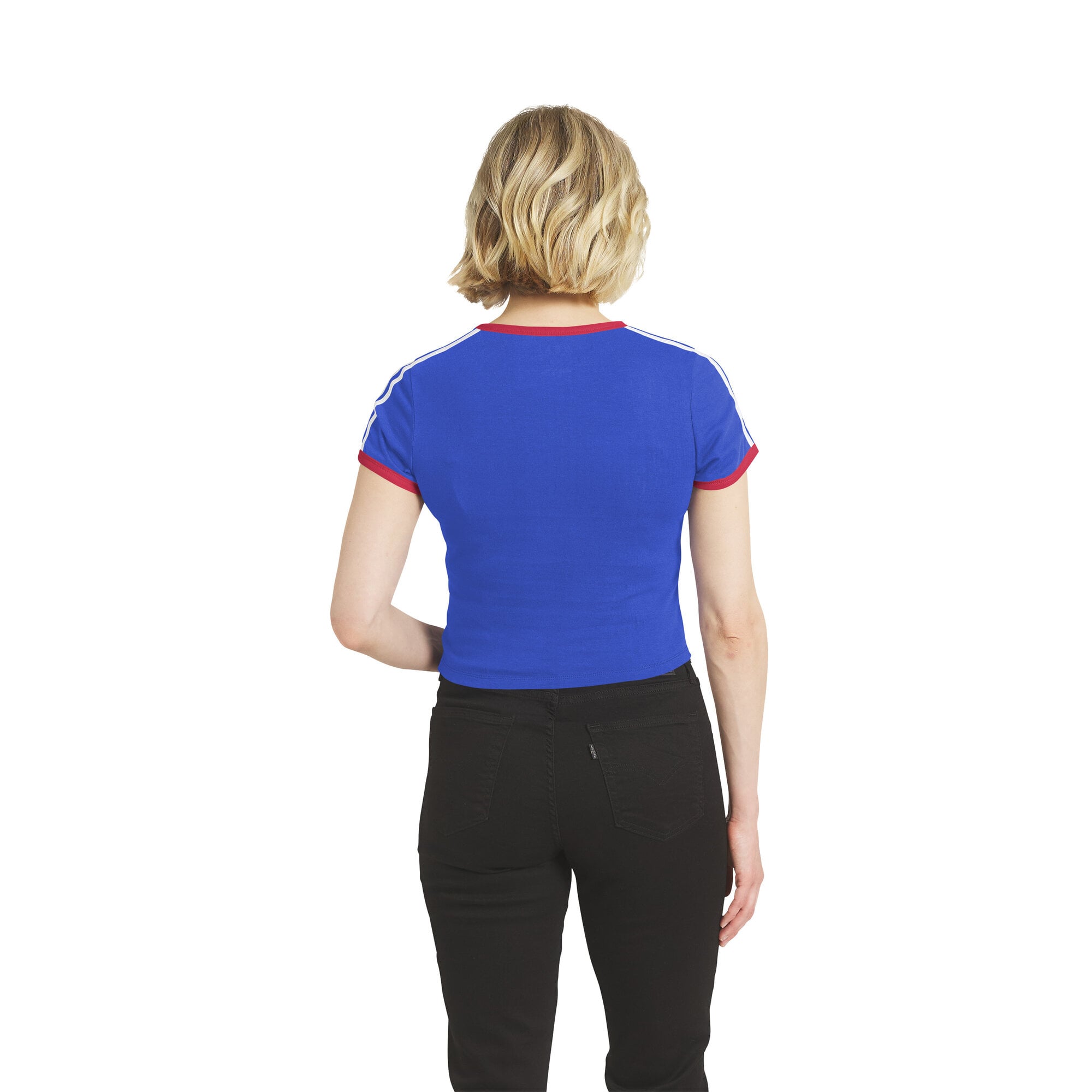 Women's WEAR by Erin Andrews Royal Buffalo Bills Cropped Throwback Ringer Baby T-Shirt