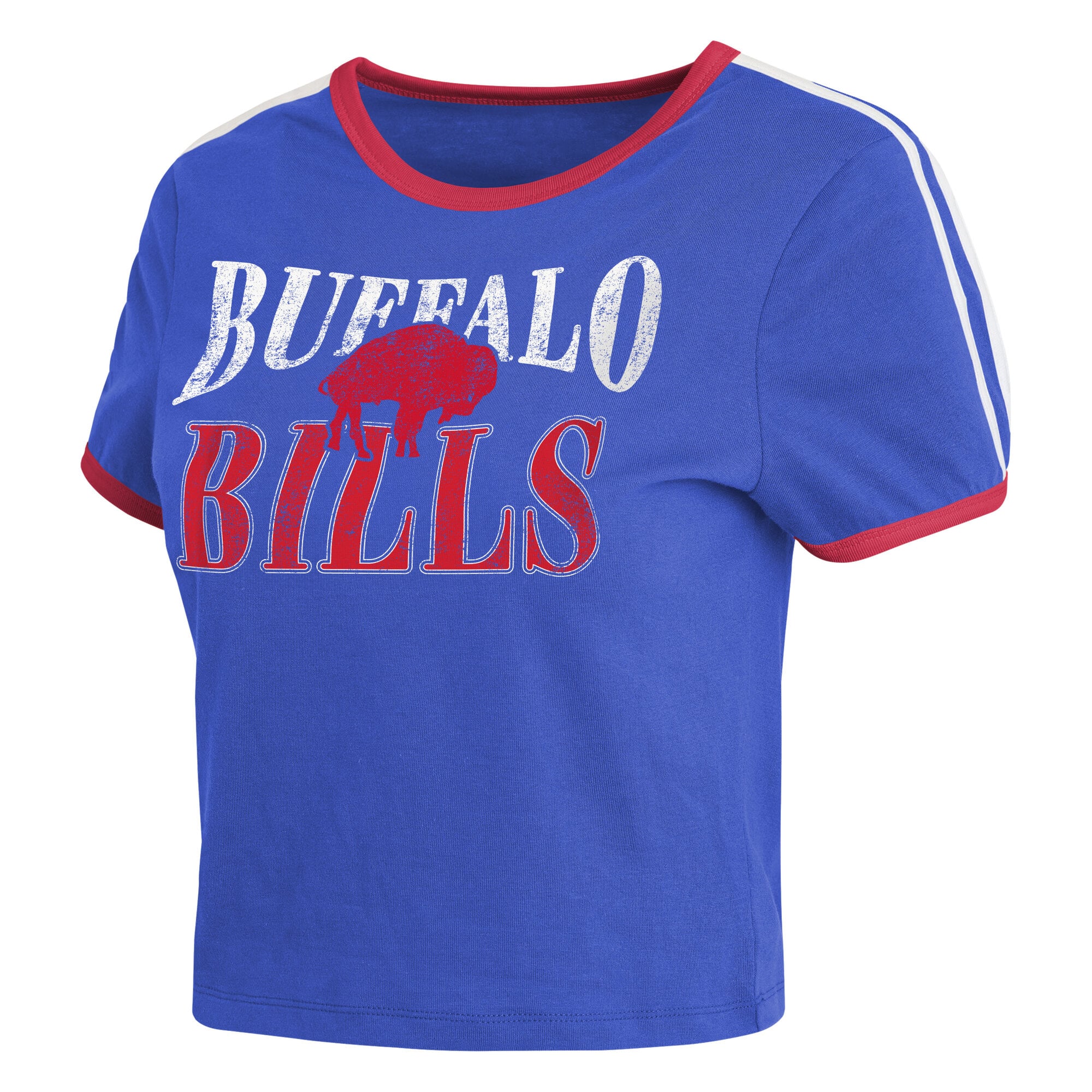 Women's WEAR by Erin Andrews Royal Buffalo Bills Cropped Throwback Ringer Baby T-Shirt