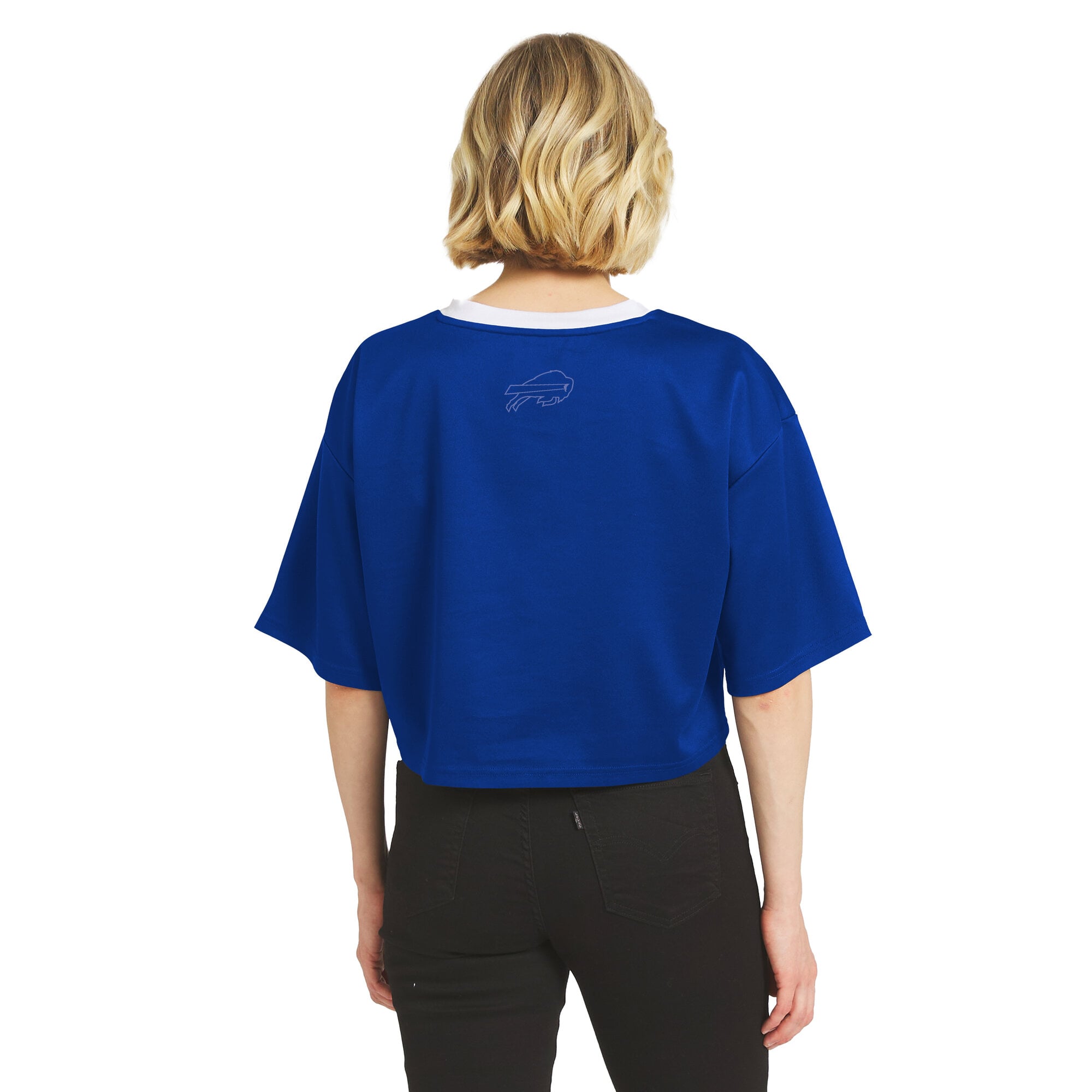 Women's WEAR by Erin Andrews Royal Buffalo Bills Cropped V-Neck Jersey T-Shirt