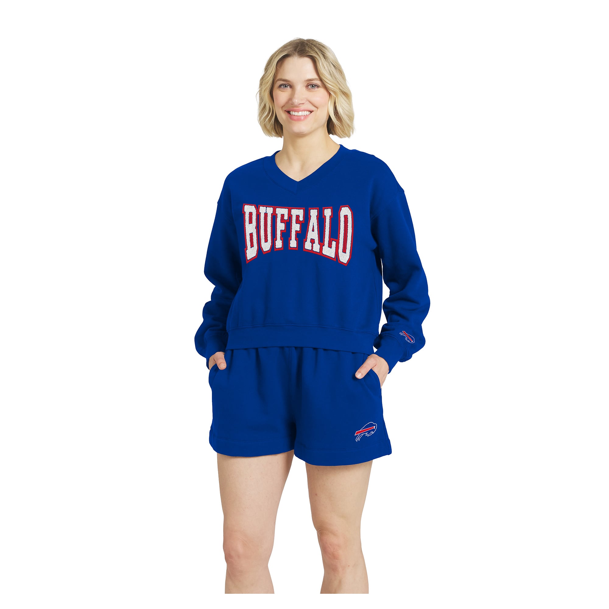 Women's WEAR by Erin Andrews Royal Buffalo Bills Fleece V-Neck Lounge Set