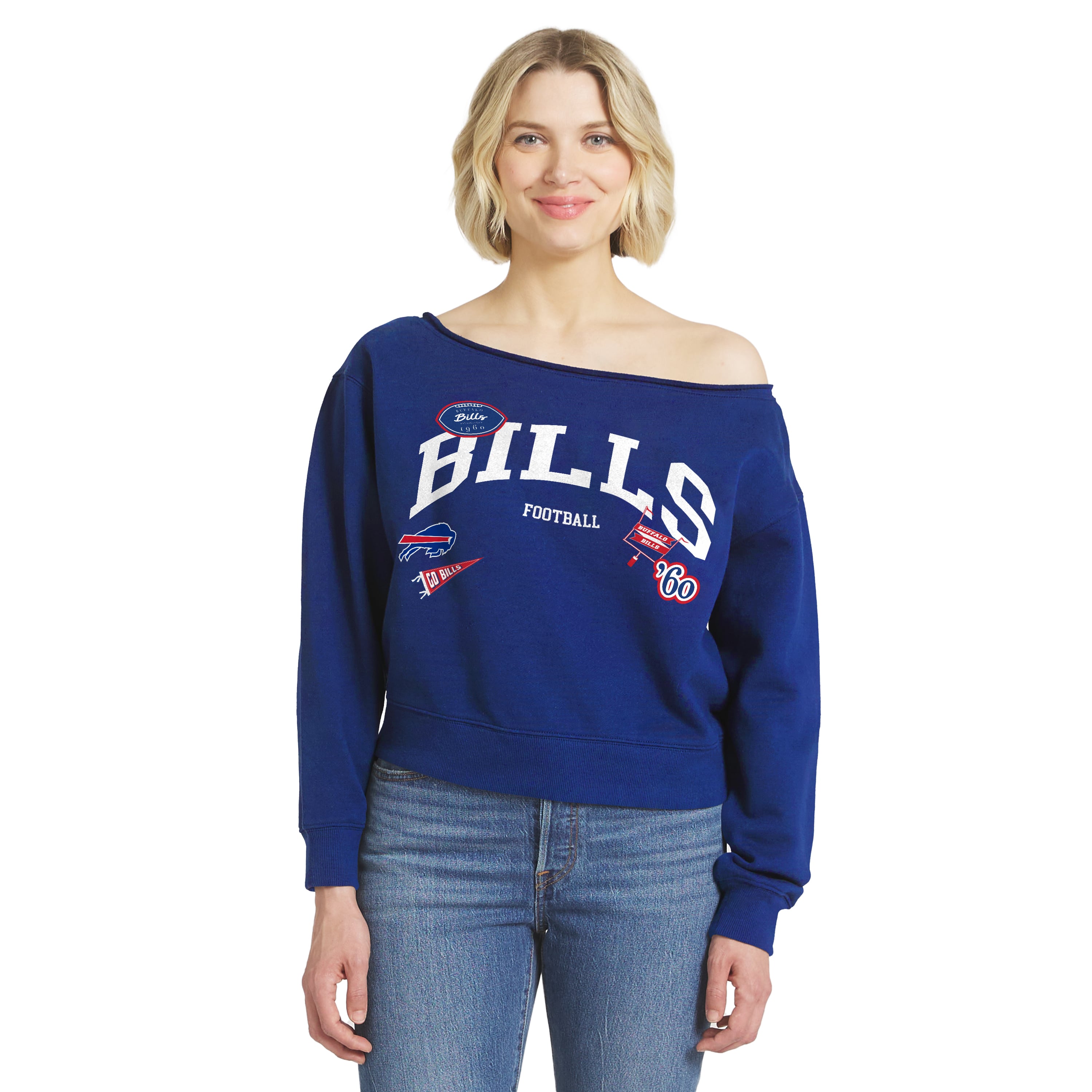 Women's WEAR by Erin Andrews Royal Buffalo Bills Off-the-Shoulder Sweatshirt