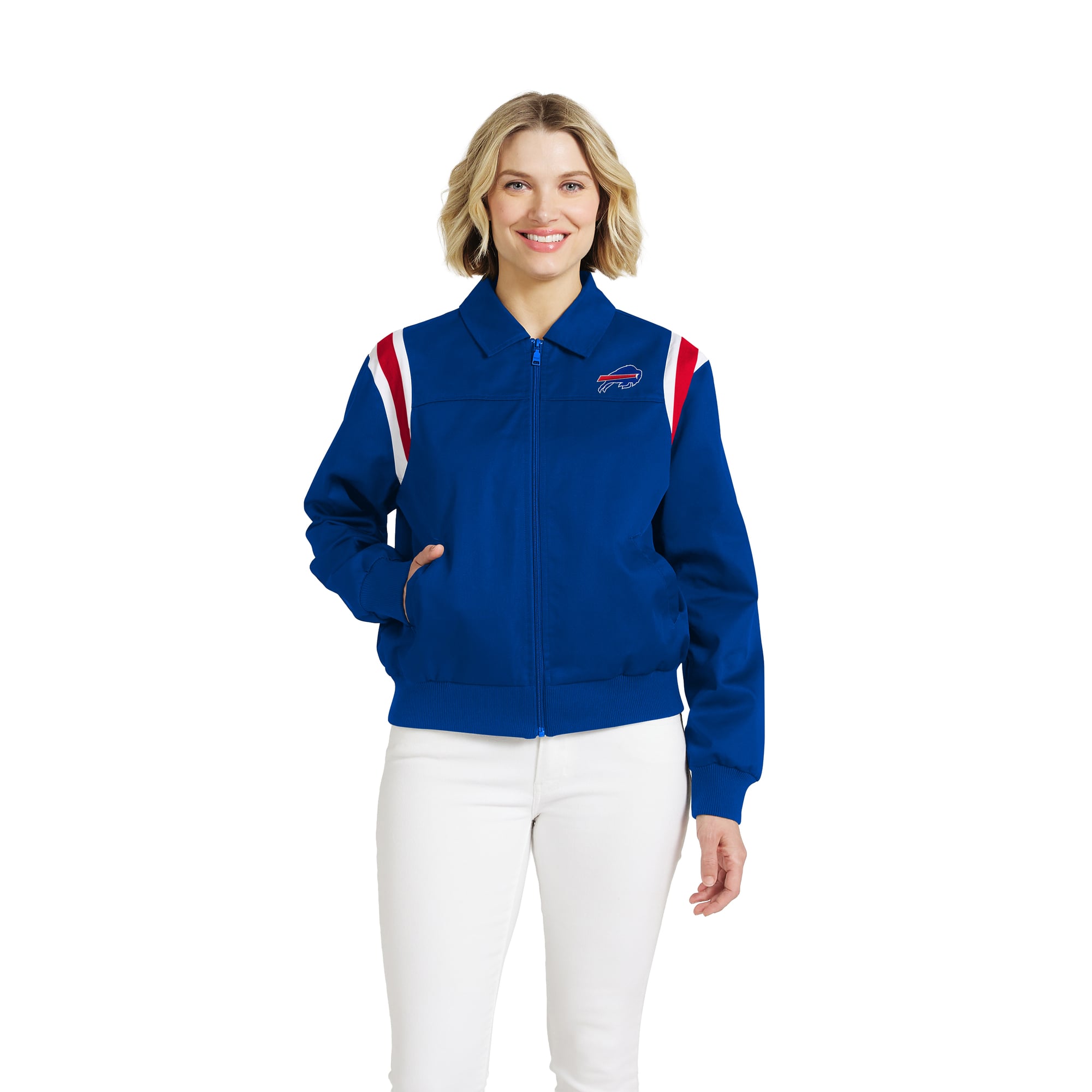 Veste zippée intégrale en sergé à rayures sur les épaules, modèle Royal Buffalo Bills, de la collection WEAR by Erin Andrews pour femmes