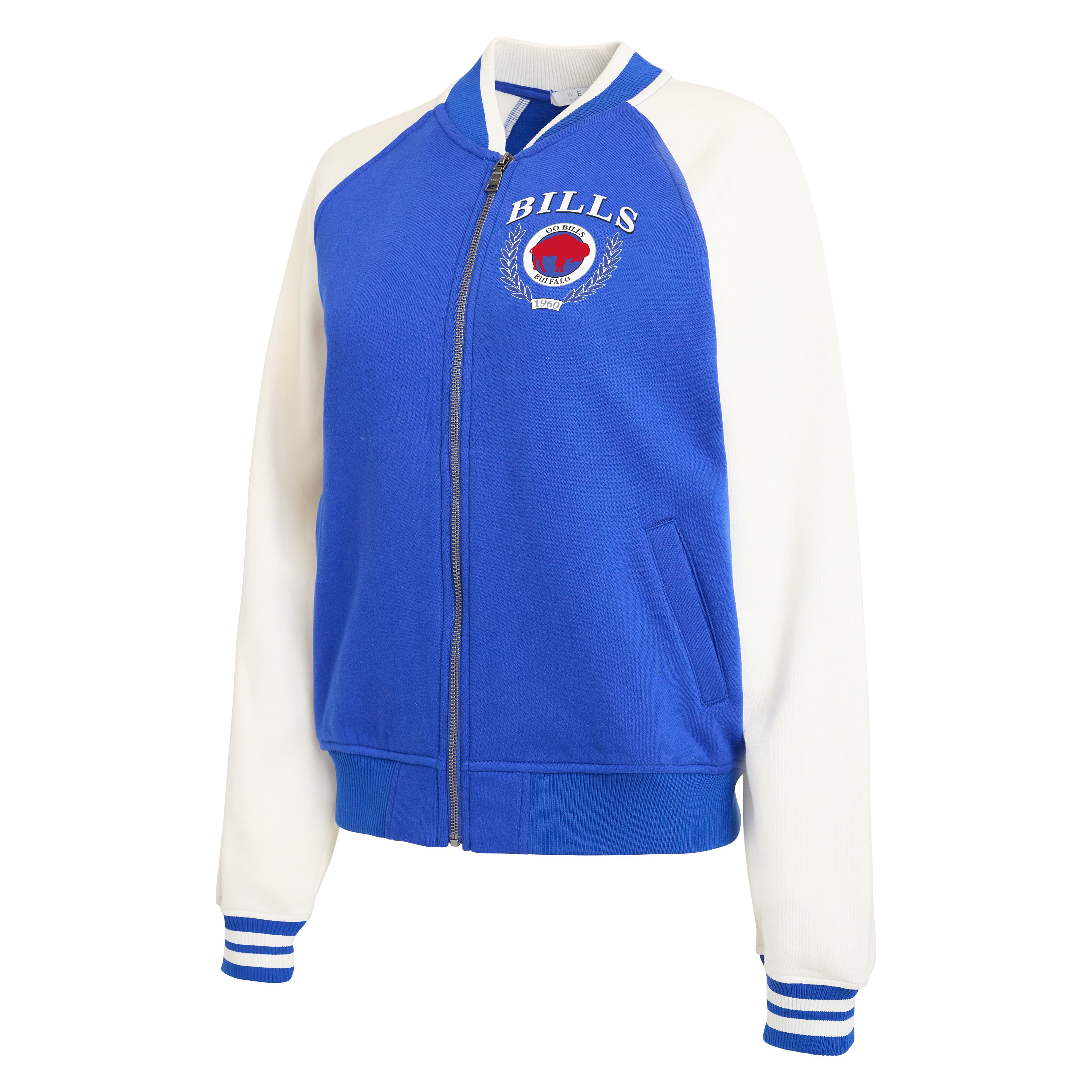 Women's WEAR by Erin Andrews Royal Buffalo Bills Throwback Varsity Fleece Raglan Full-Zip Jacket