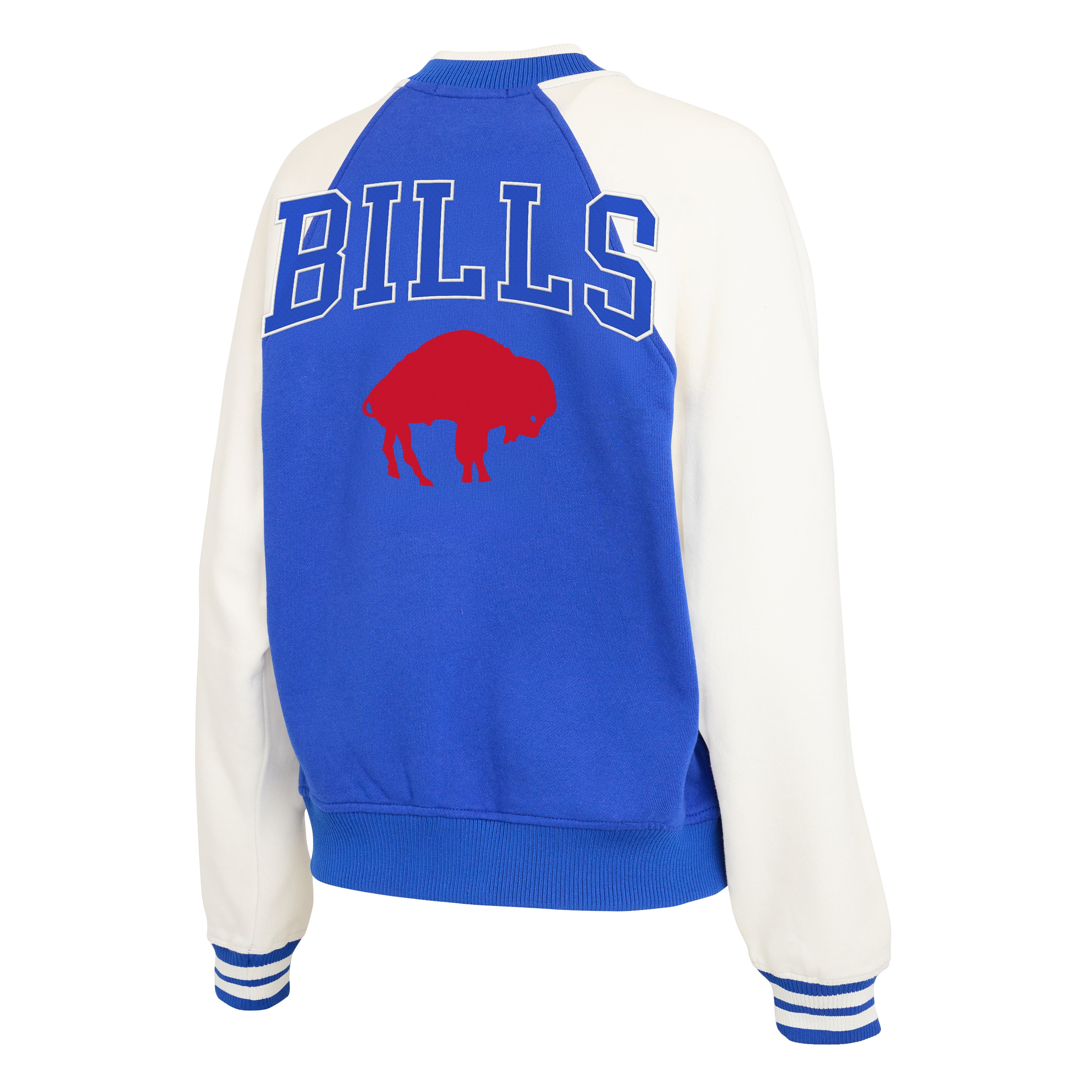 Women's WEAR by Erin Andrews Royal Buffalo Bills Throwback Varsity Fleece Raglan Full-Zip Jacket