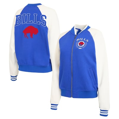 Buffalo Bills WEAR by Erin Andrews Women's Throwback Varsity Fleece Raglan Full-Zip Jacket - Royal