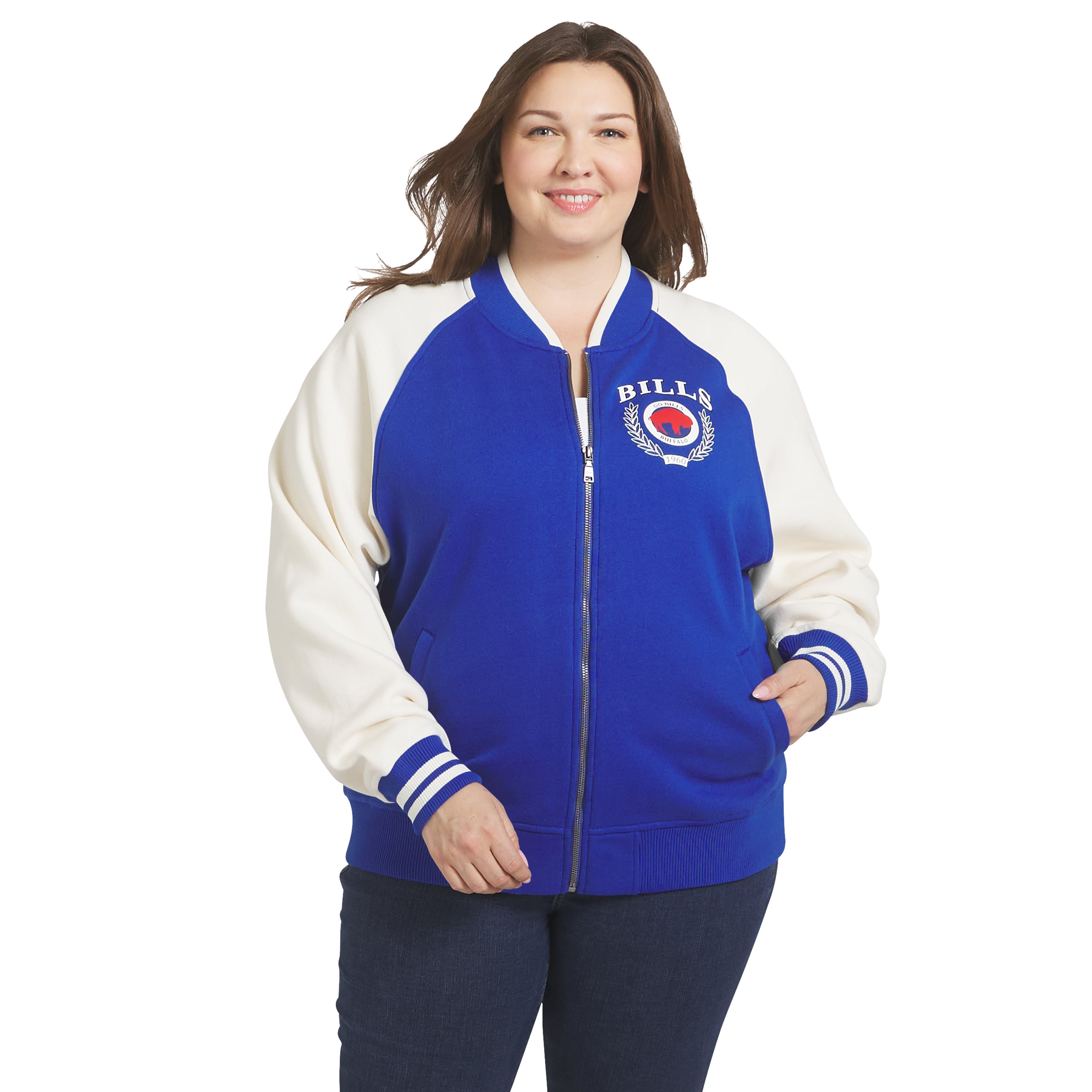 Women's WEAR by Erin Andrews Royal/White Buffalo Bills Throwback Plus Fleece Varsity Full-Zip Jacket