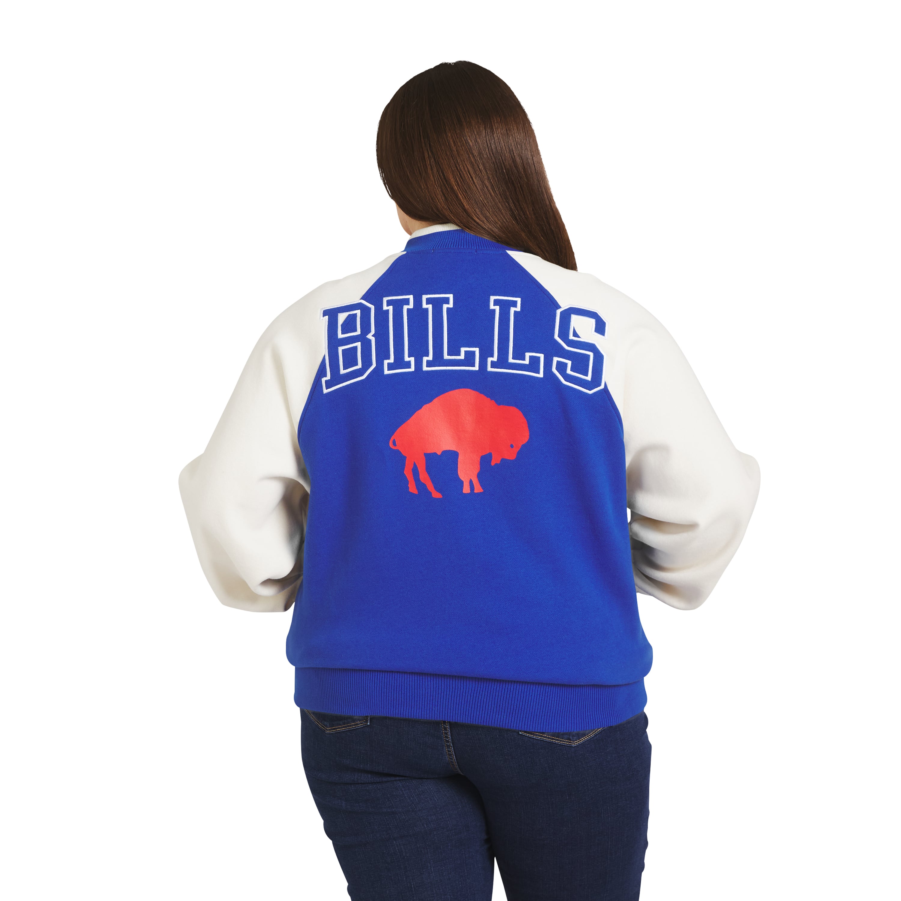 Women's WEAR by Erin Andrews Royal/White Buffalo Bills Throwback Plus Fleece Varsity Full-Zip Jacket