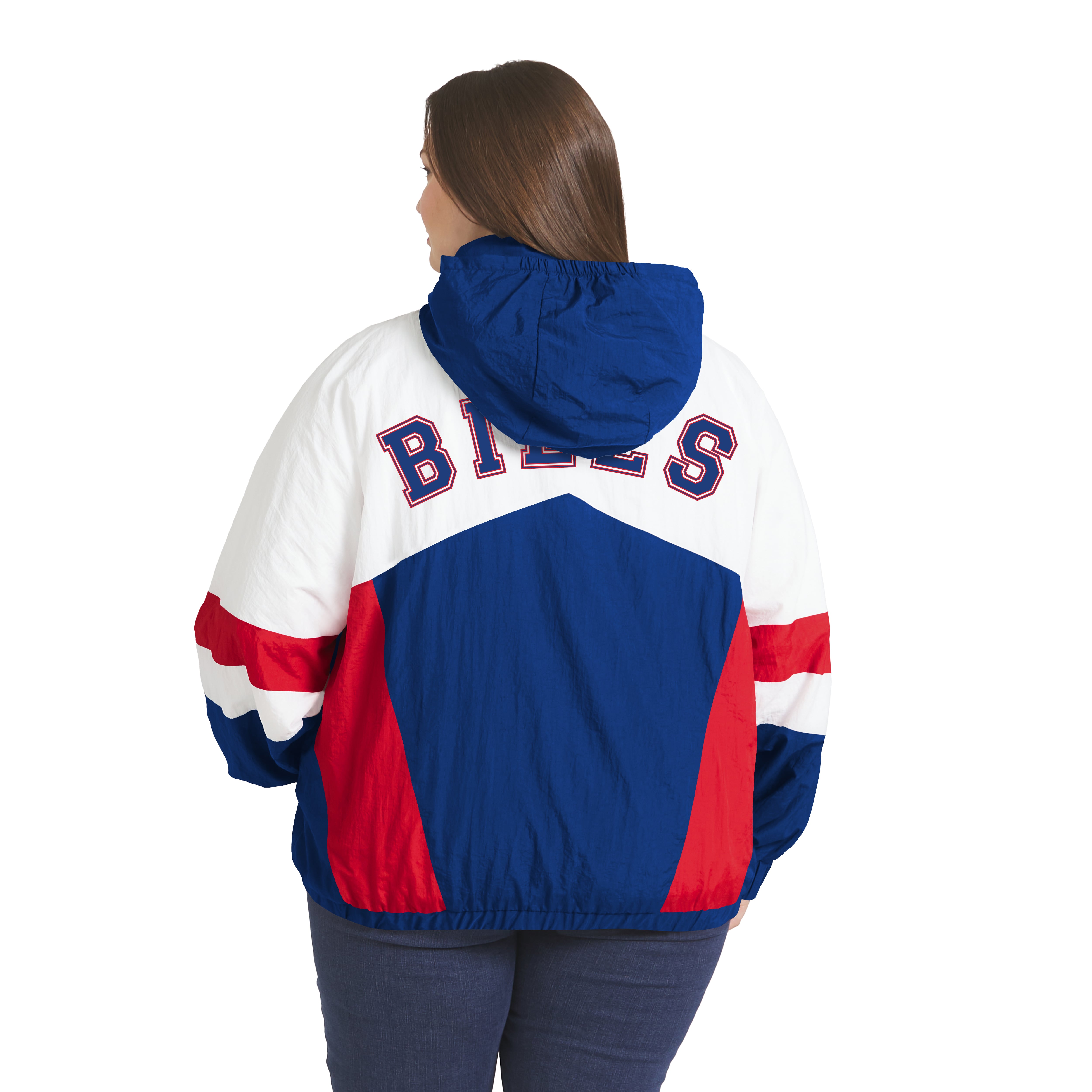 Women's WEAR by Erin Andrews  White/Royal Buffalo Bills Plus Crinkle Full-Snap Hooded Windbreaker Jacket