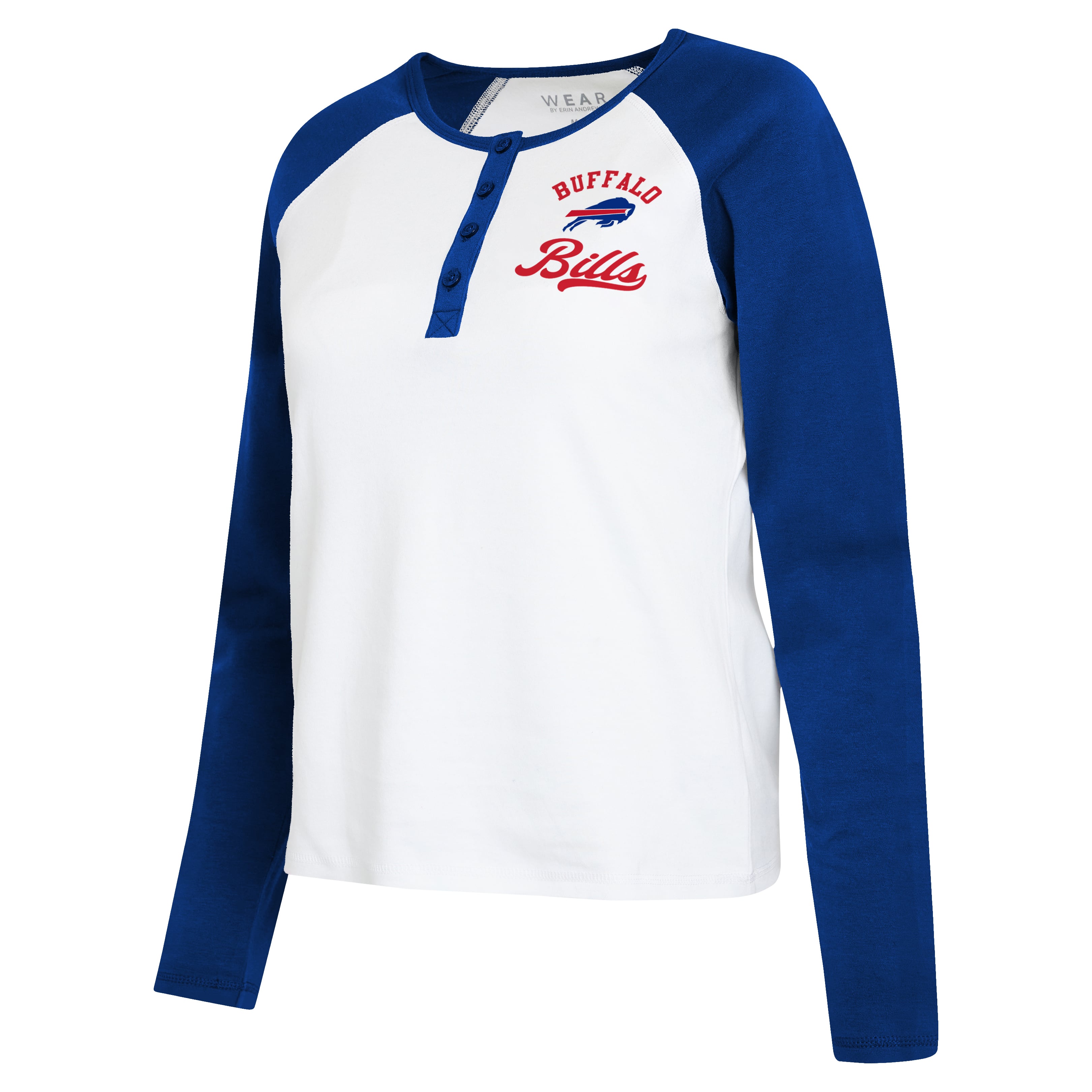 Women's WEAR by Erin Andrews White/Royal Buffalo Bills Plus Henley Long Sleeve Raglan T-Shirt