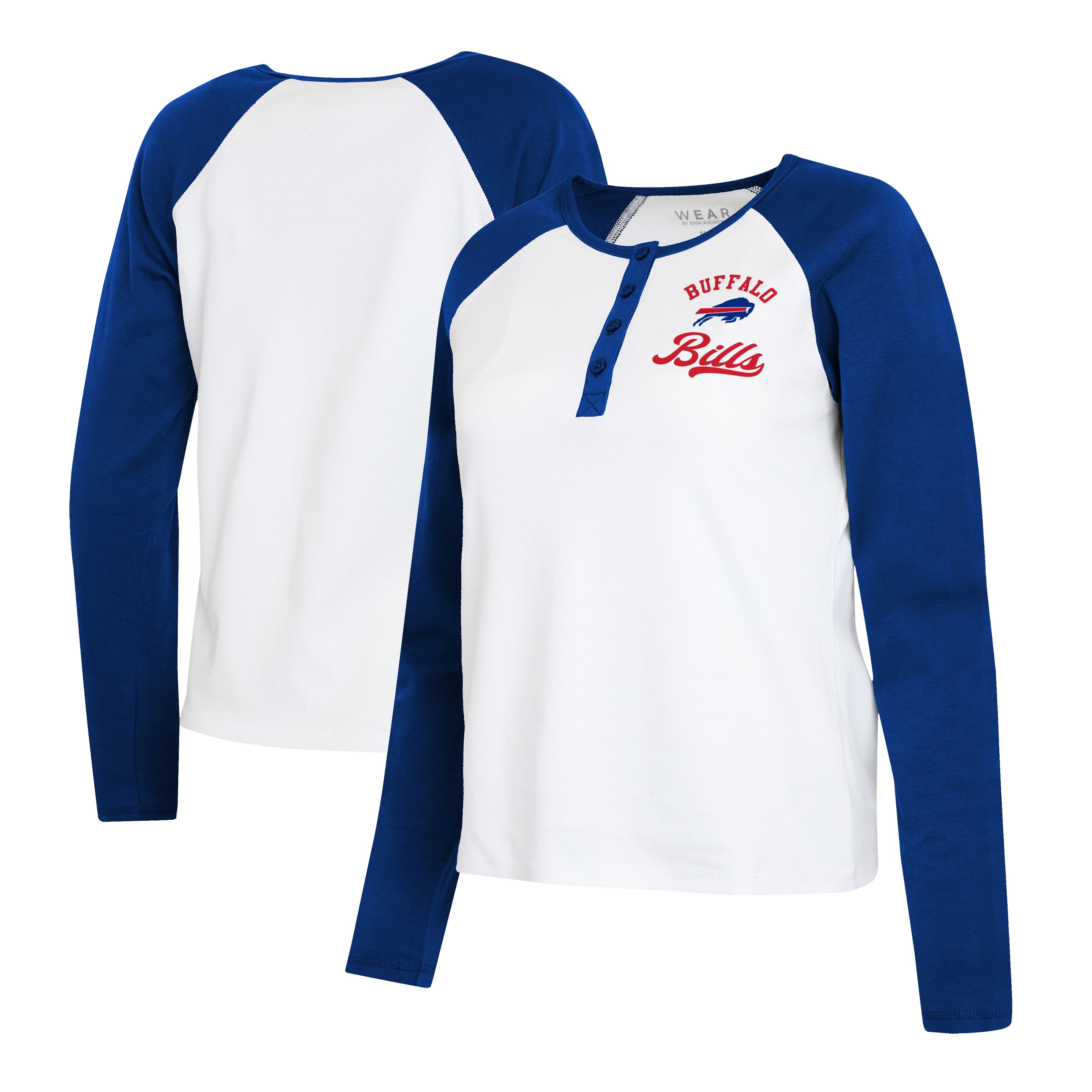 Women's WEAR by Erin Andrews White/Royal Buffalo Bills Plus Henley Long Sleeve Raglan T-Shirt