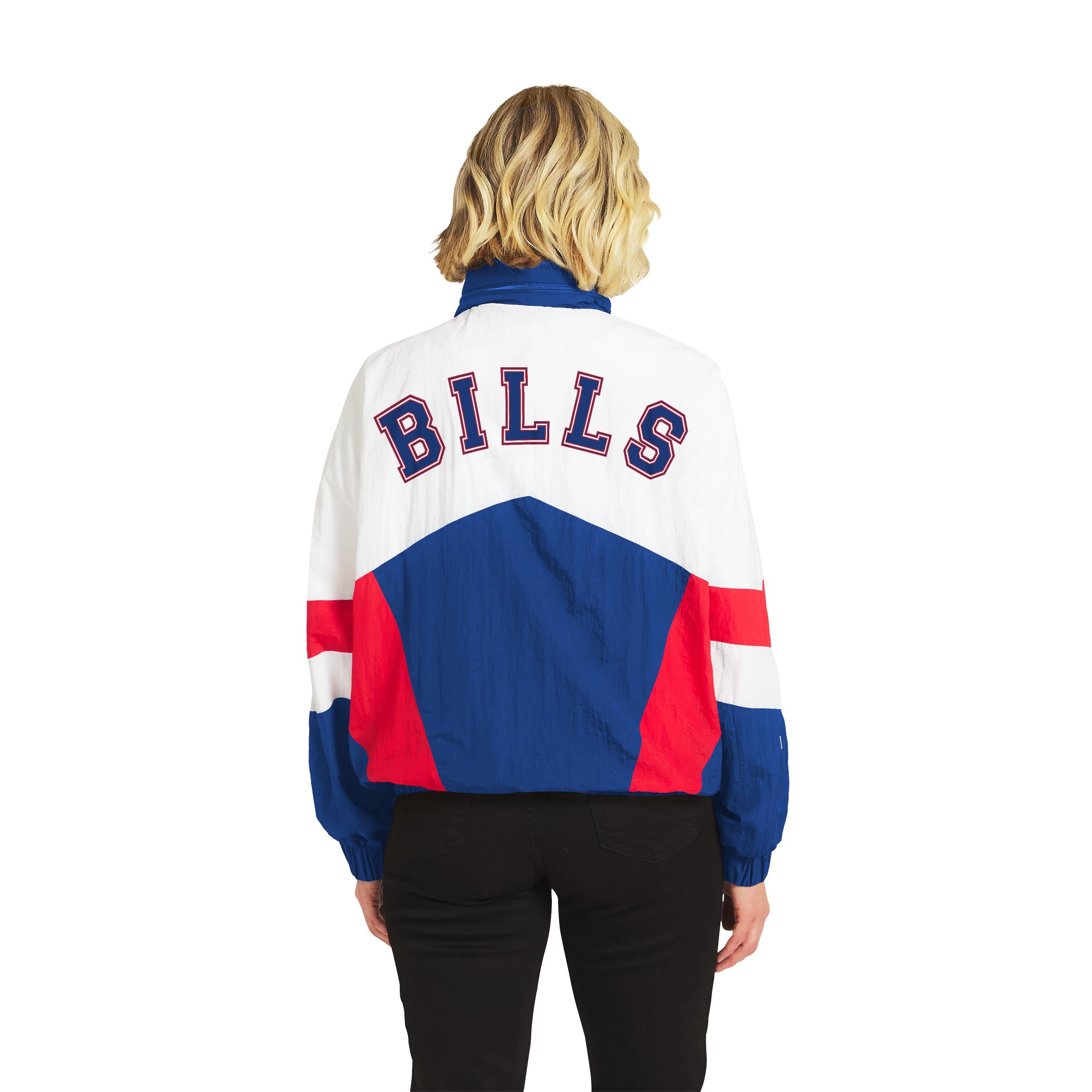 Women's WEAR by Erin Andrews White/Royal Buffalo Bills Throwback Crinkle Full-Snap Hooded Windbreaker Jacket
