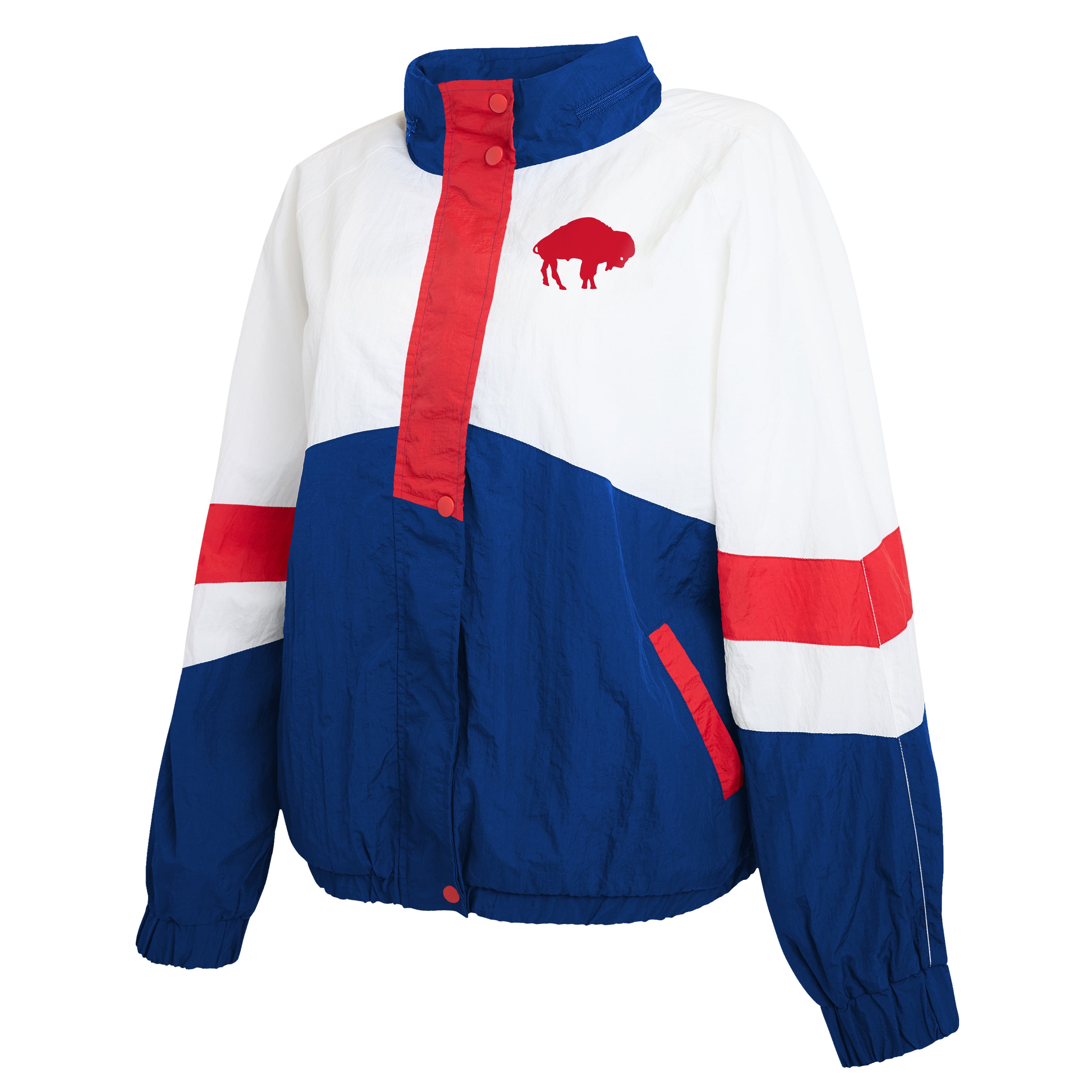 Women's WEAR by Erin Andrews White/Royal Buffalo Bills Throwback Crinkle Full-Snap Hooded Windbreaker Jacket