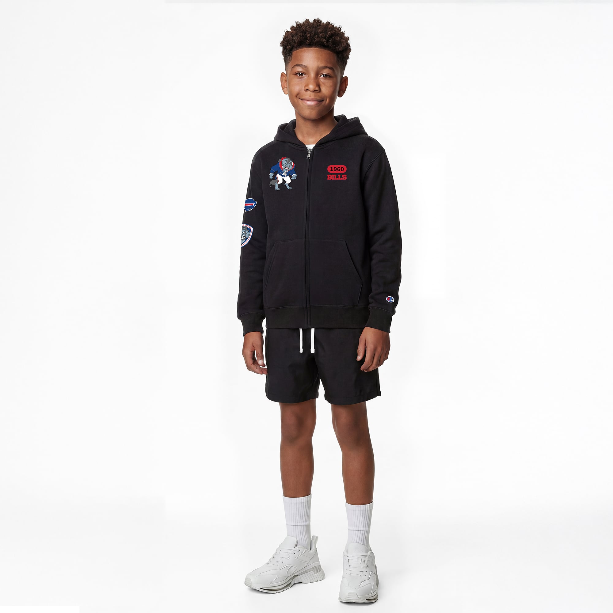 Youth Disney x Champion Black Buffalo Bills Beast Full-Zip Hoodie