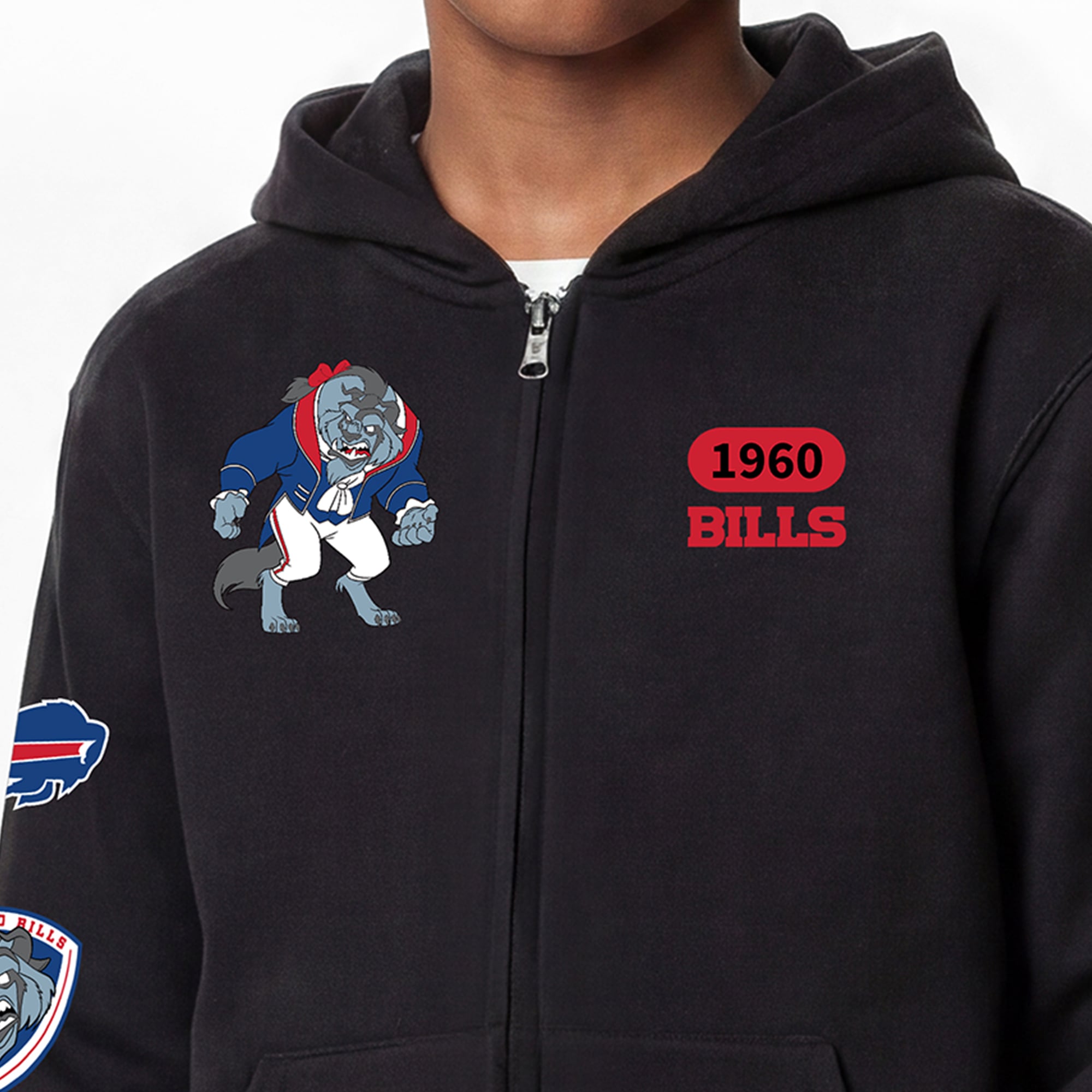 Youth Disney x Champion Black Buffalo Bills Beast Full-Zip Hoodie