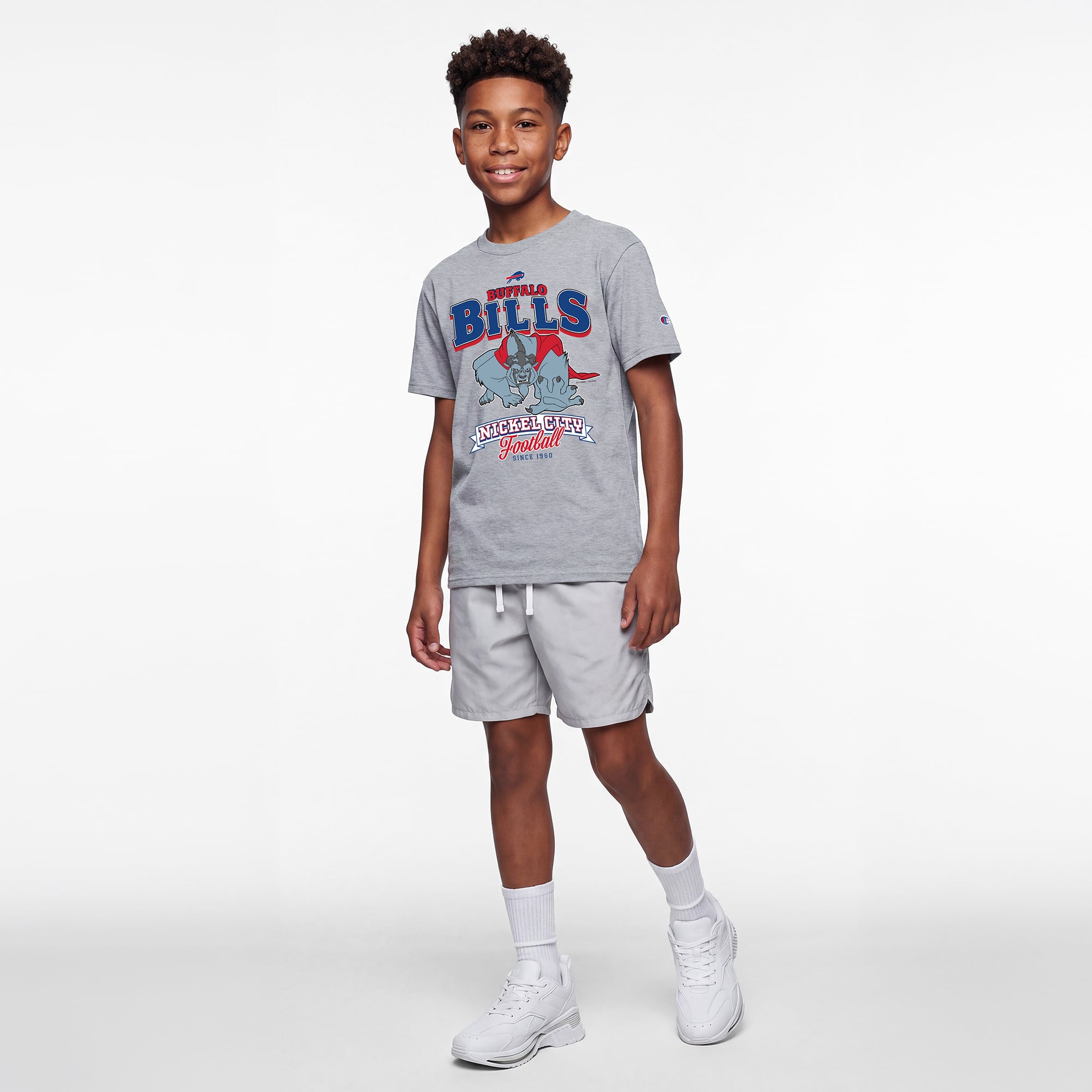 Youth Disney x Champion Heather Gray Buffalo Bills Beast T-Shirt