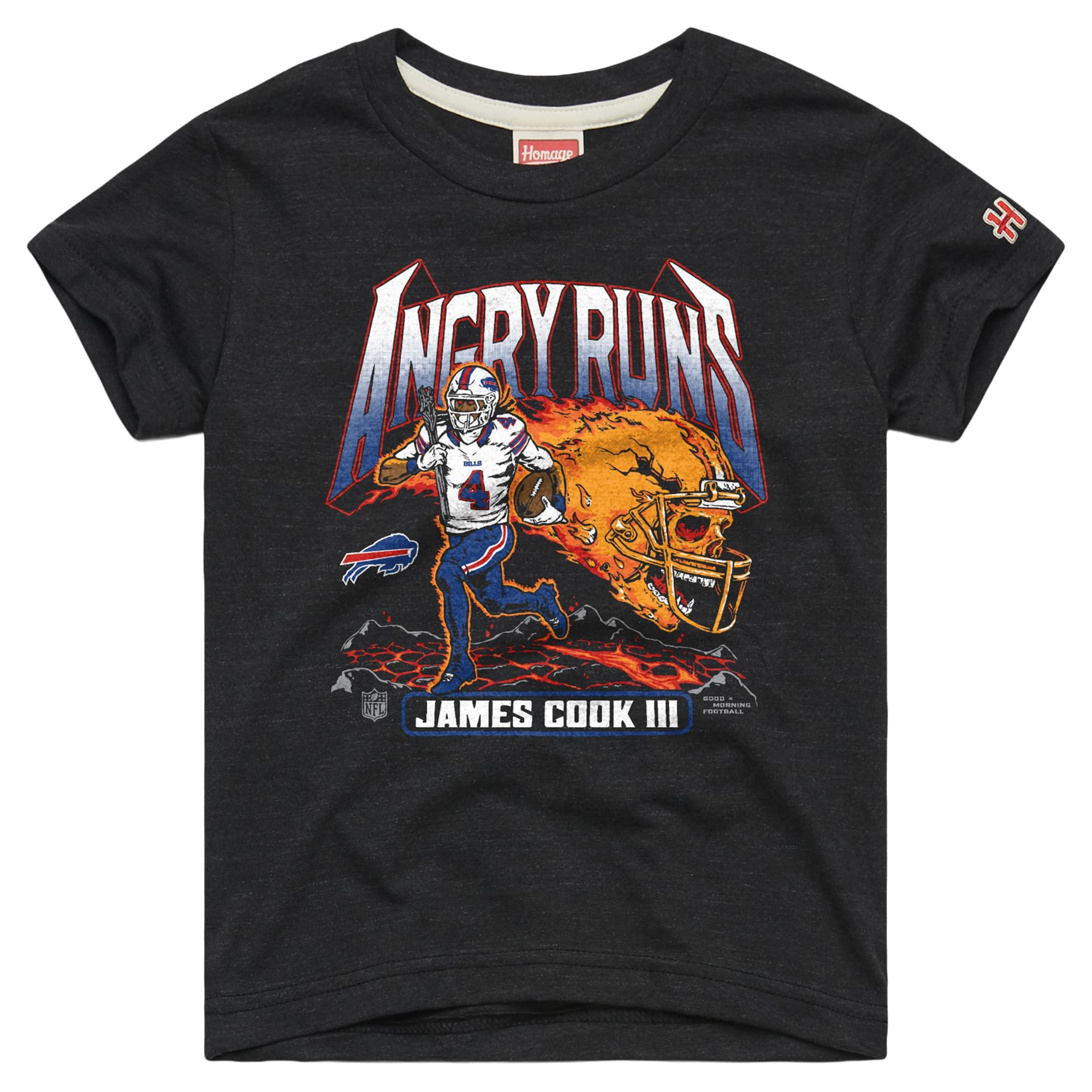 T-shirt Youth Homage James Cook III Charcoal Buffalo Bills Angry Runs Tri-Blend