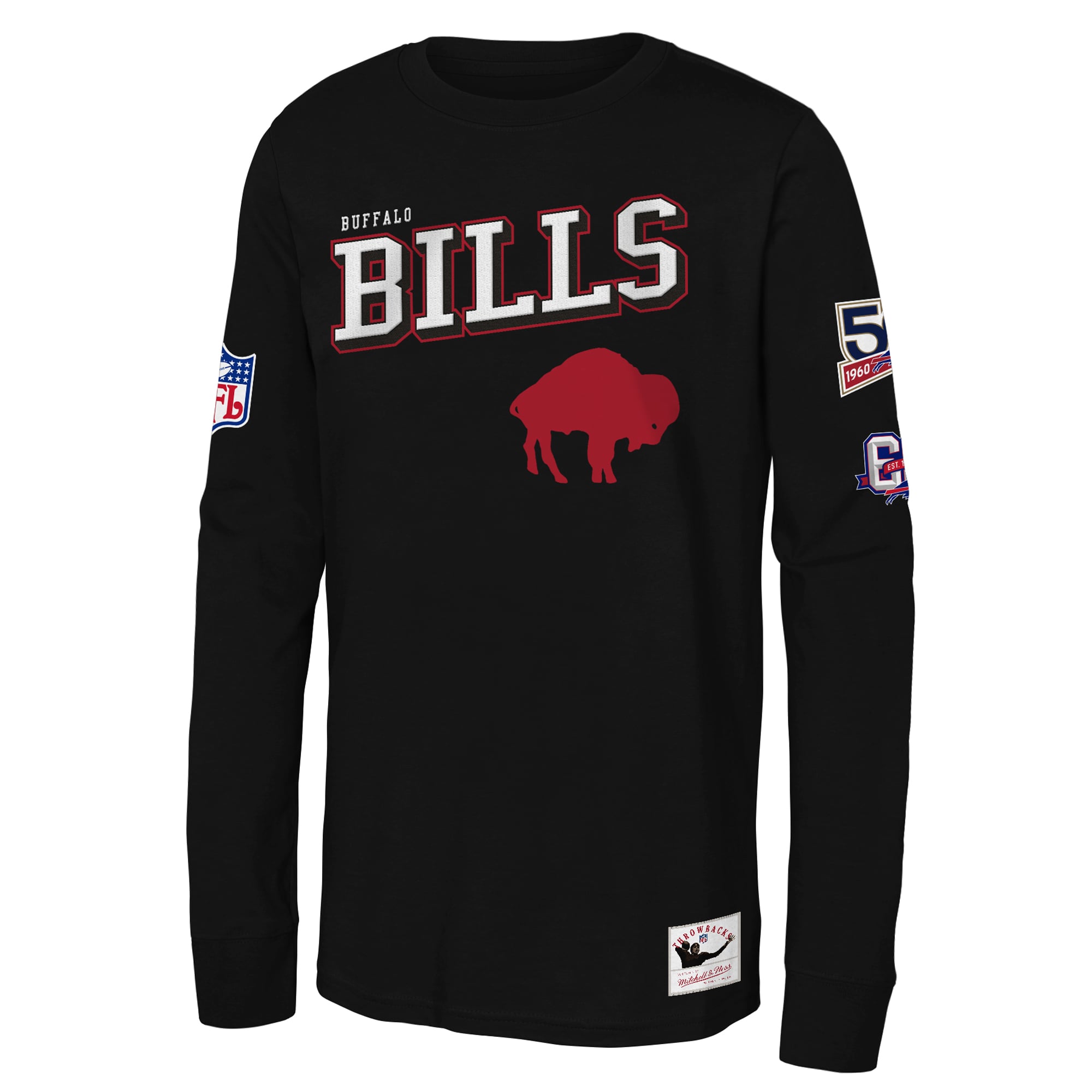 T-shirt à manches longues Mitchell & Ness noir pour jeunes, camp d'entraînement des Buffalo Bills