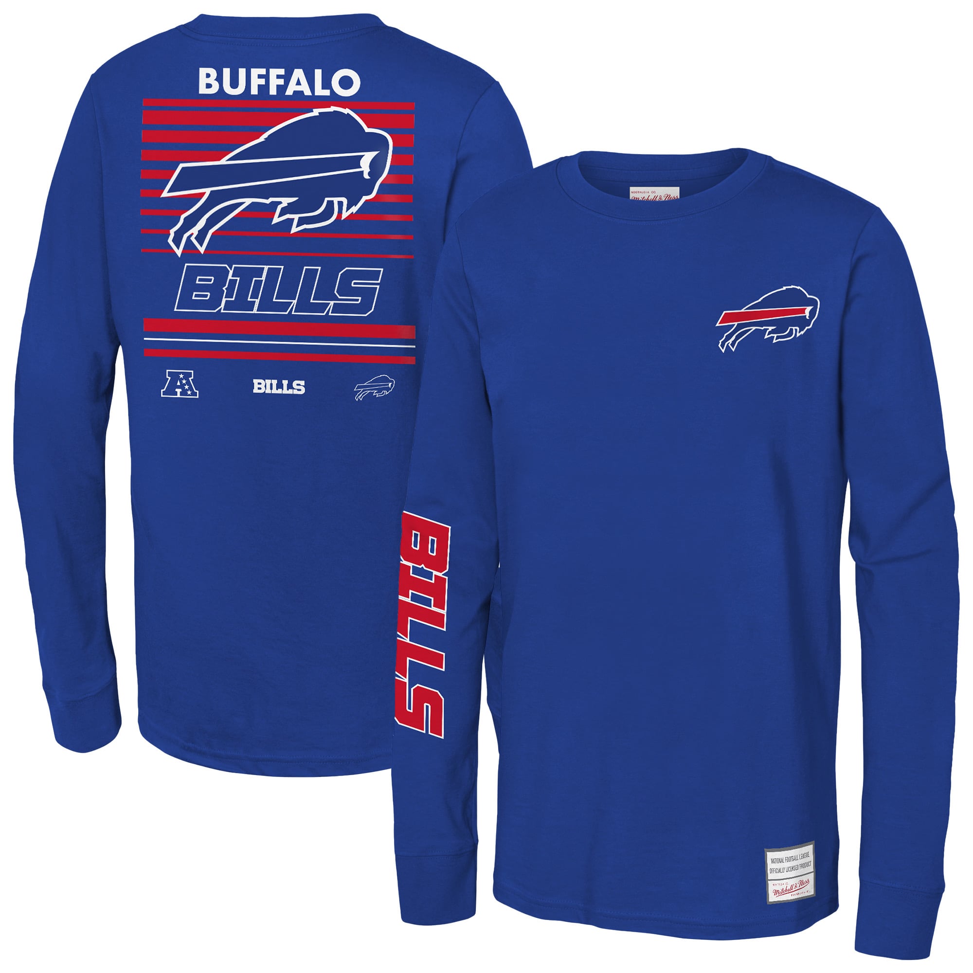 T-shirt à manches longues Mitchell & Ness Royal Buffalo Bills Triple Play pour enfant