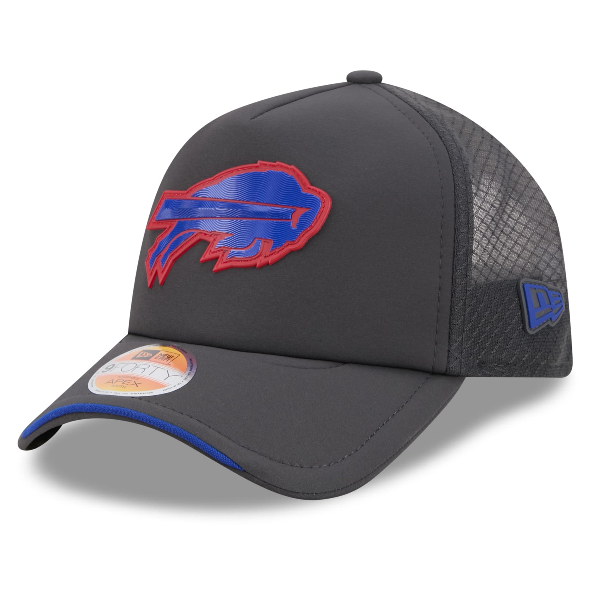 Youth New Era Royal Buffalo Bills 2026 Sideline Apex 9FORTY Adjustable Trucker Hat