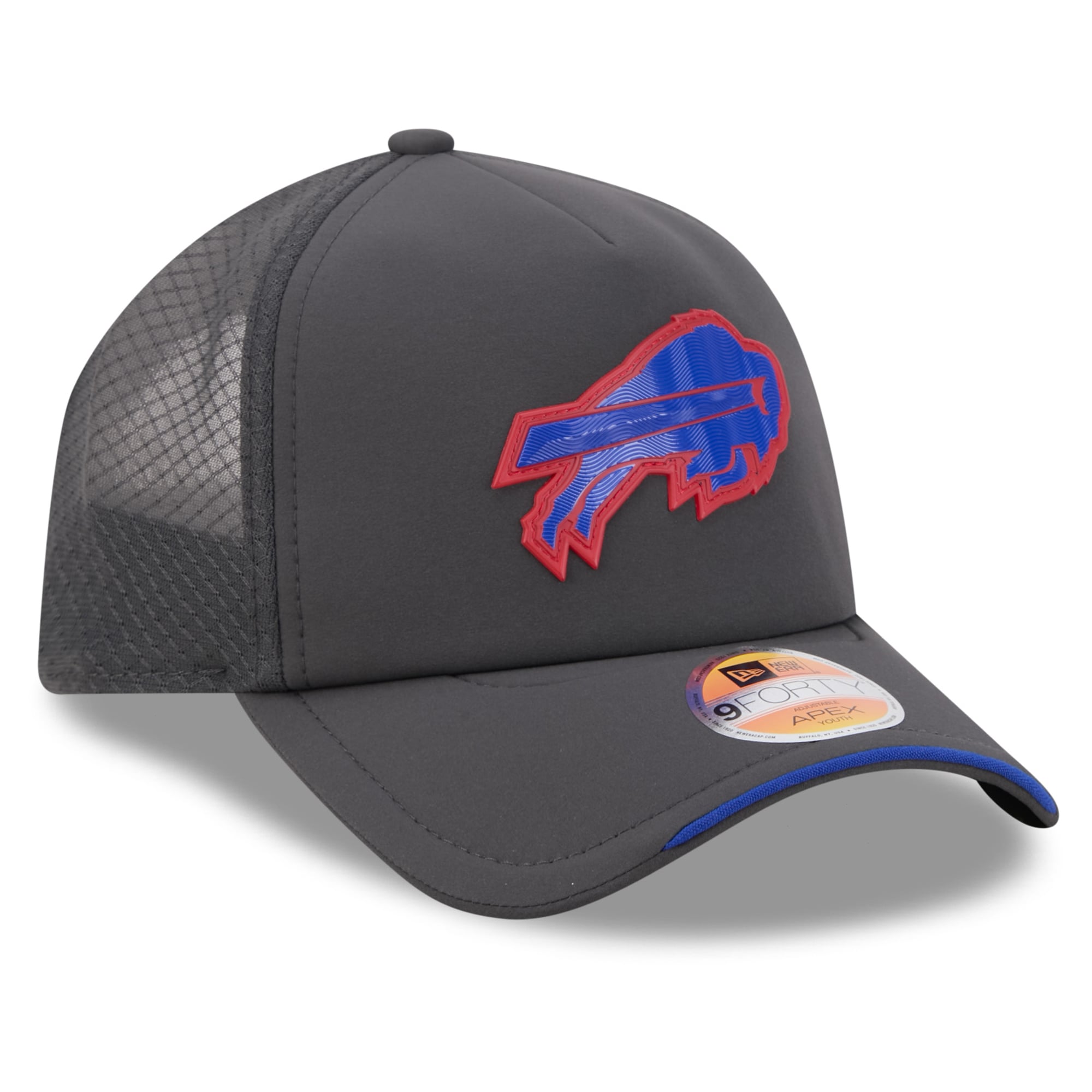 Youth New Era Royal Buffalo Bills 2026 Sideline Apex 9FORTY Adjustable Trucker Hat
