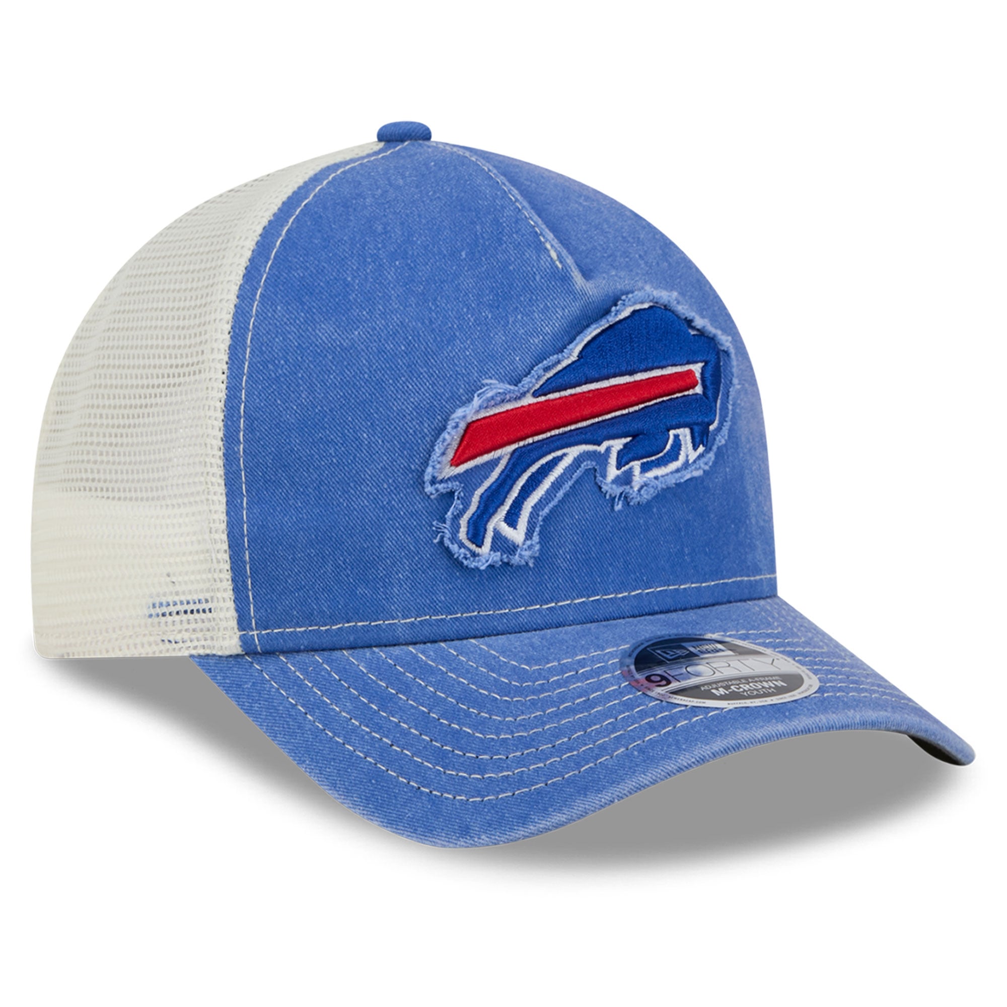 Casquette trucker ajustable New Era Royal Buffalo Bills 9FORTY A-Frame M-Crown pour jeunes fans des Buffalo Bills