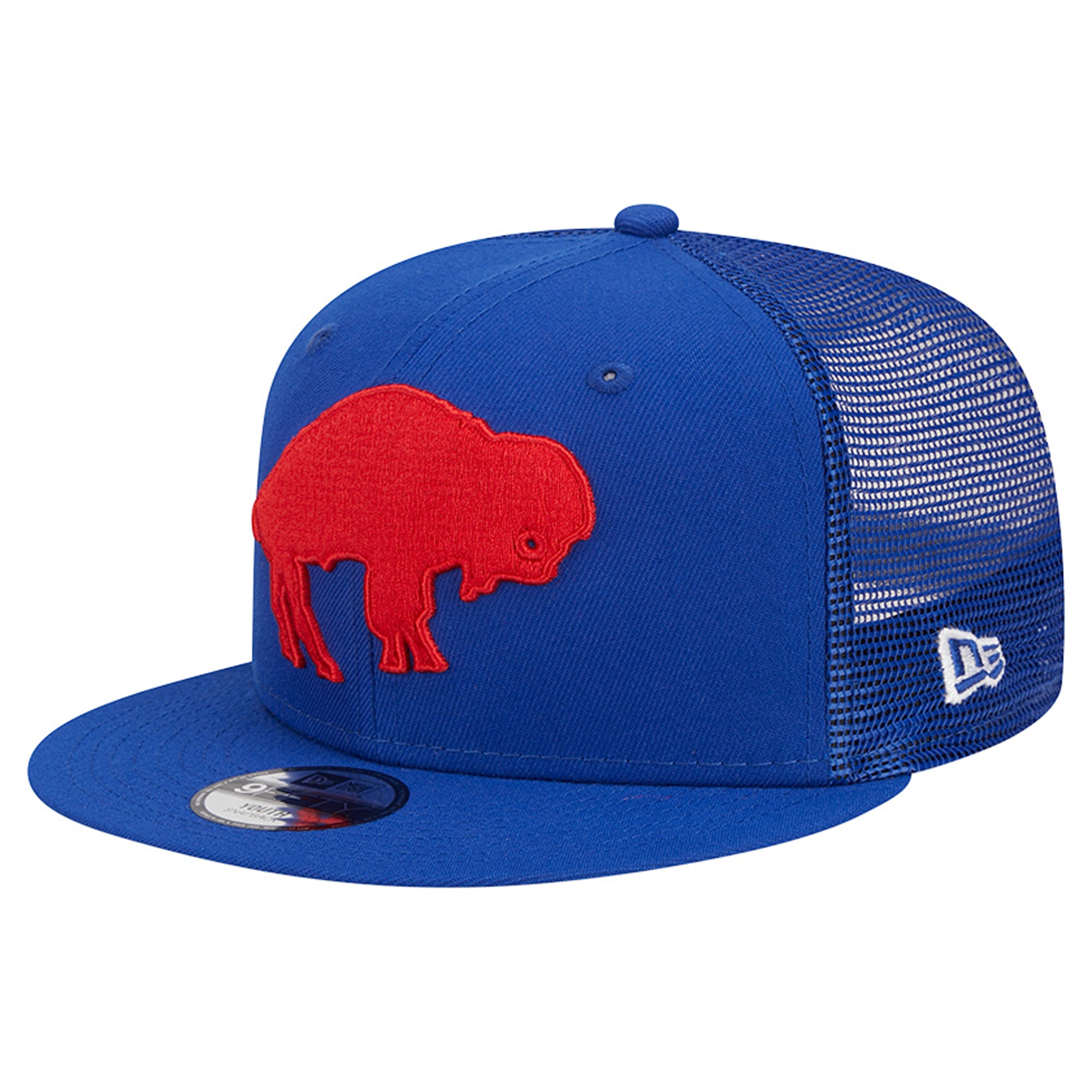 Casquette trucker New Era Royal Buffalo Bills Throwback Main 9FIFTY Snapback pour jeunes