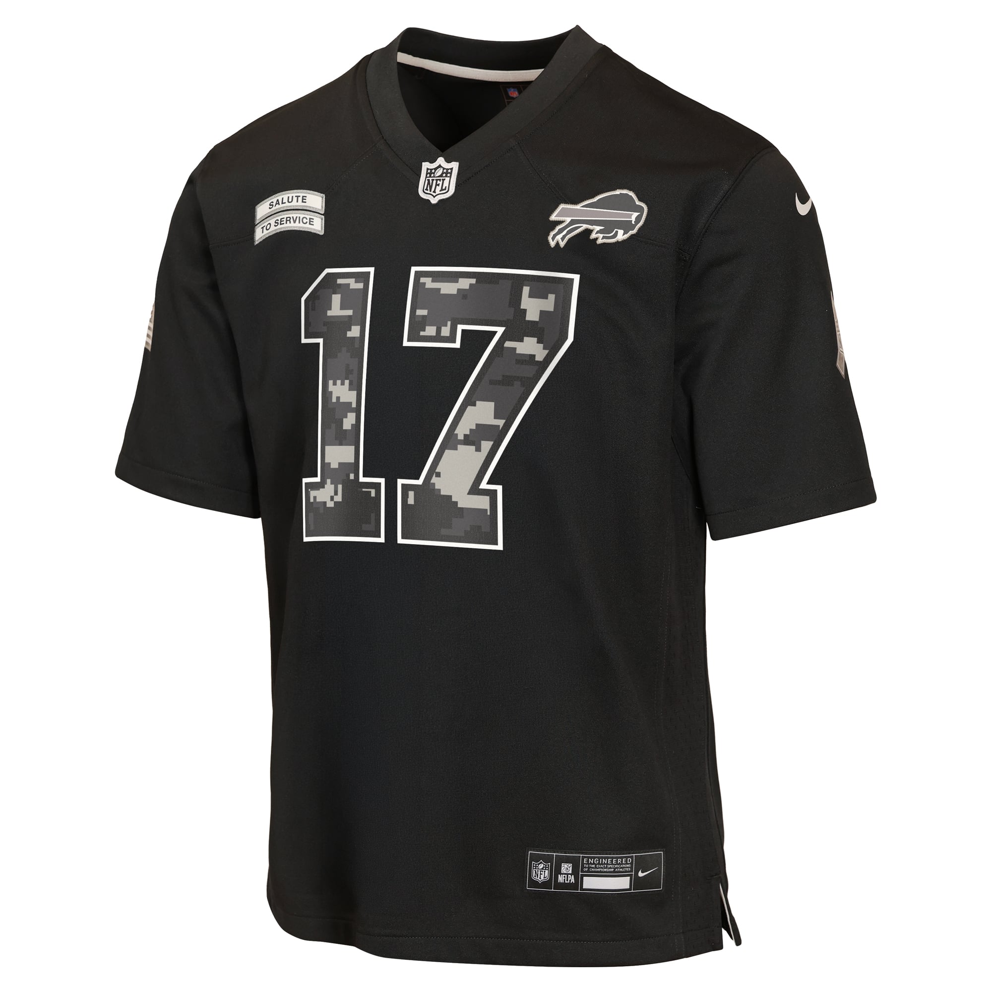 Maillot Nike Josh Allen noir pour enfant, Buffalo Bills 2026 Salute to Service Game