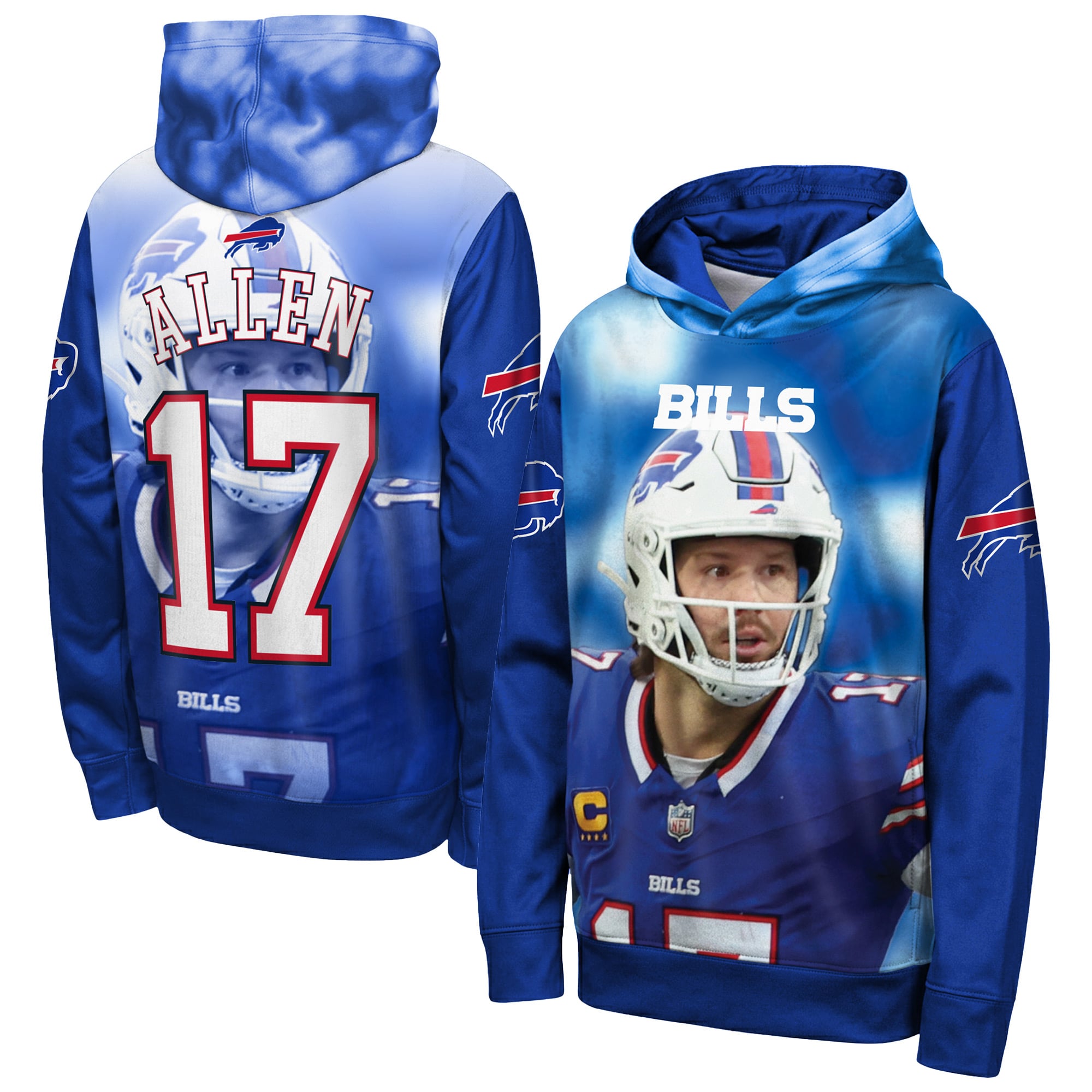 Sweat à capuche Youth Outerstuff Josh Allen Royal Buffalo Bills Peak Performance avec nom et numéro
