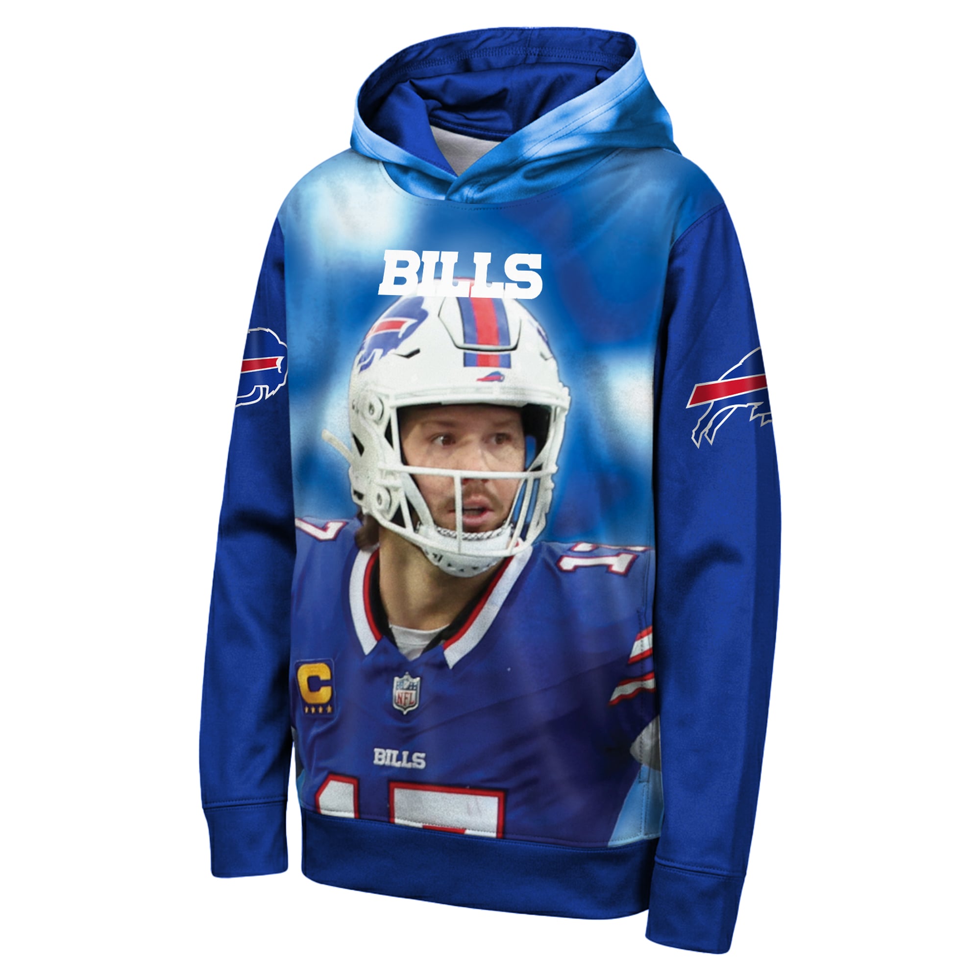 Sweat à capuche Youth Outerstuff Josh Allen Royal Buffalo Bills Peak Performance avec nom et numéro
