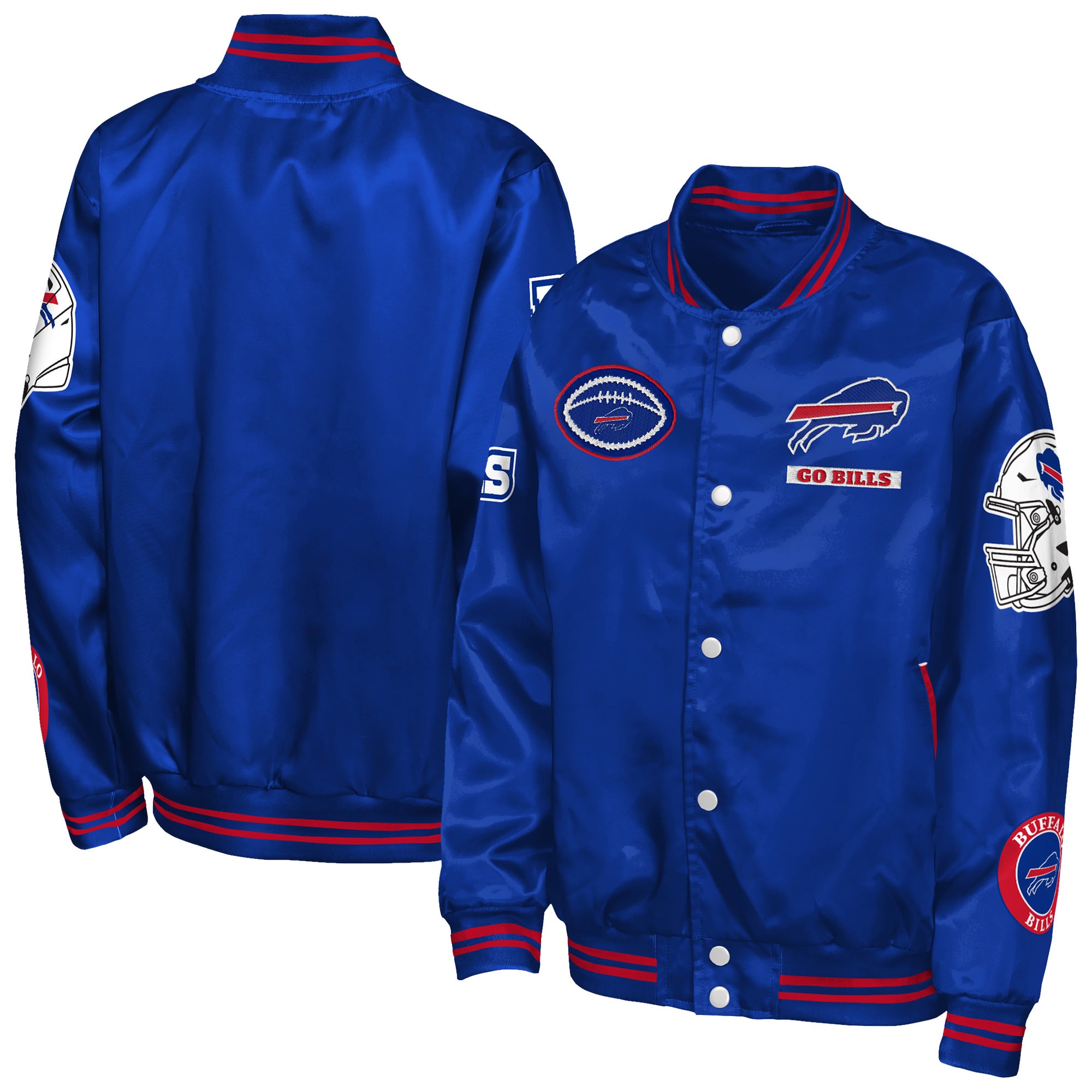 Veste universitaire Youth Outerstuff Royal Buffalo Bills Grid Runner en satin avec écusson