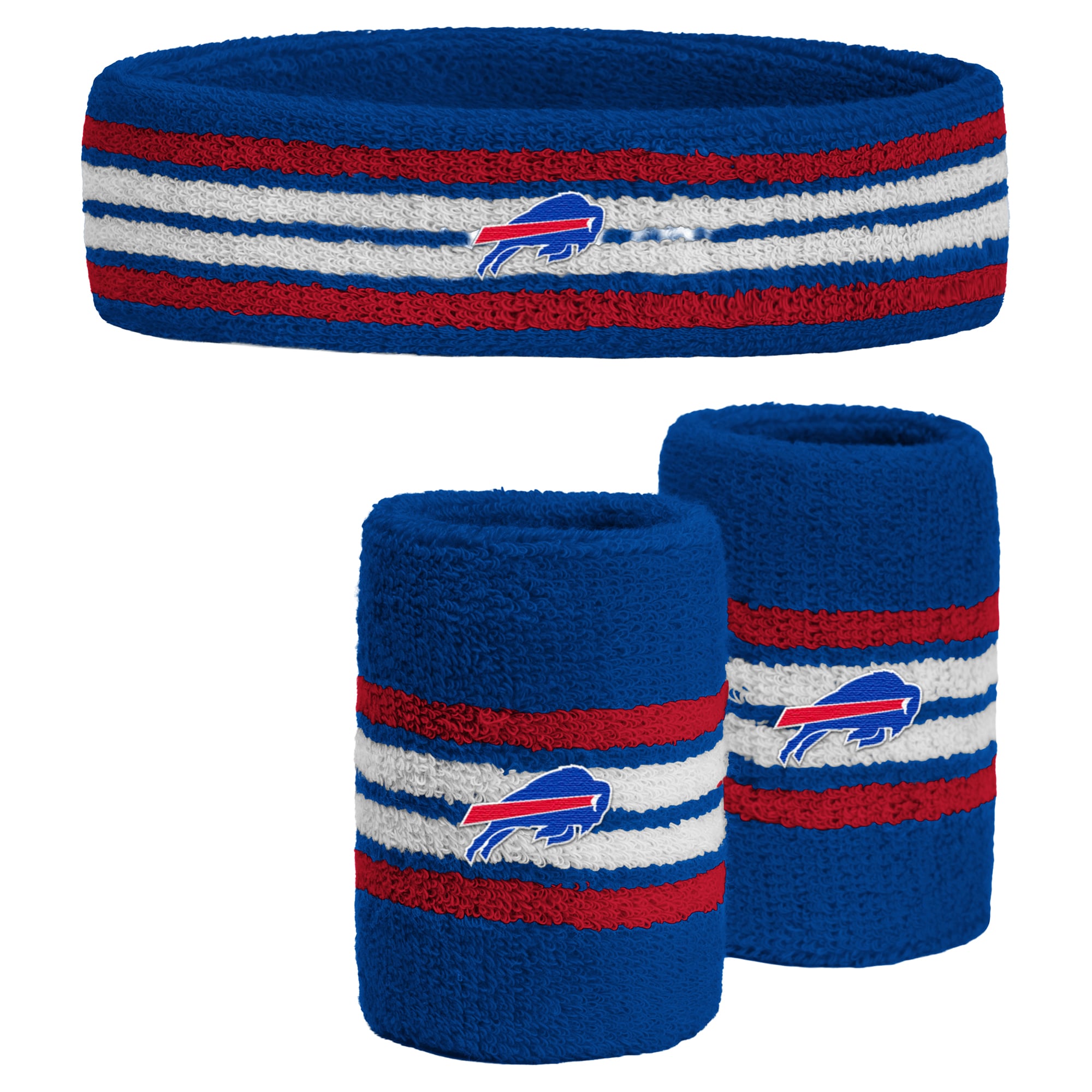 Youth PRO Compression  Royal Buffalo Bills Team Stripe Three-Pack Headband and Wristbands Set