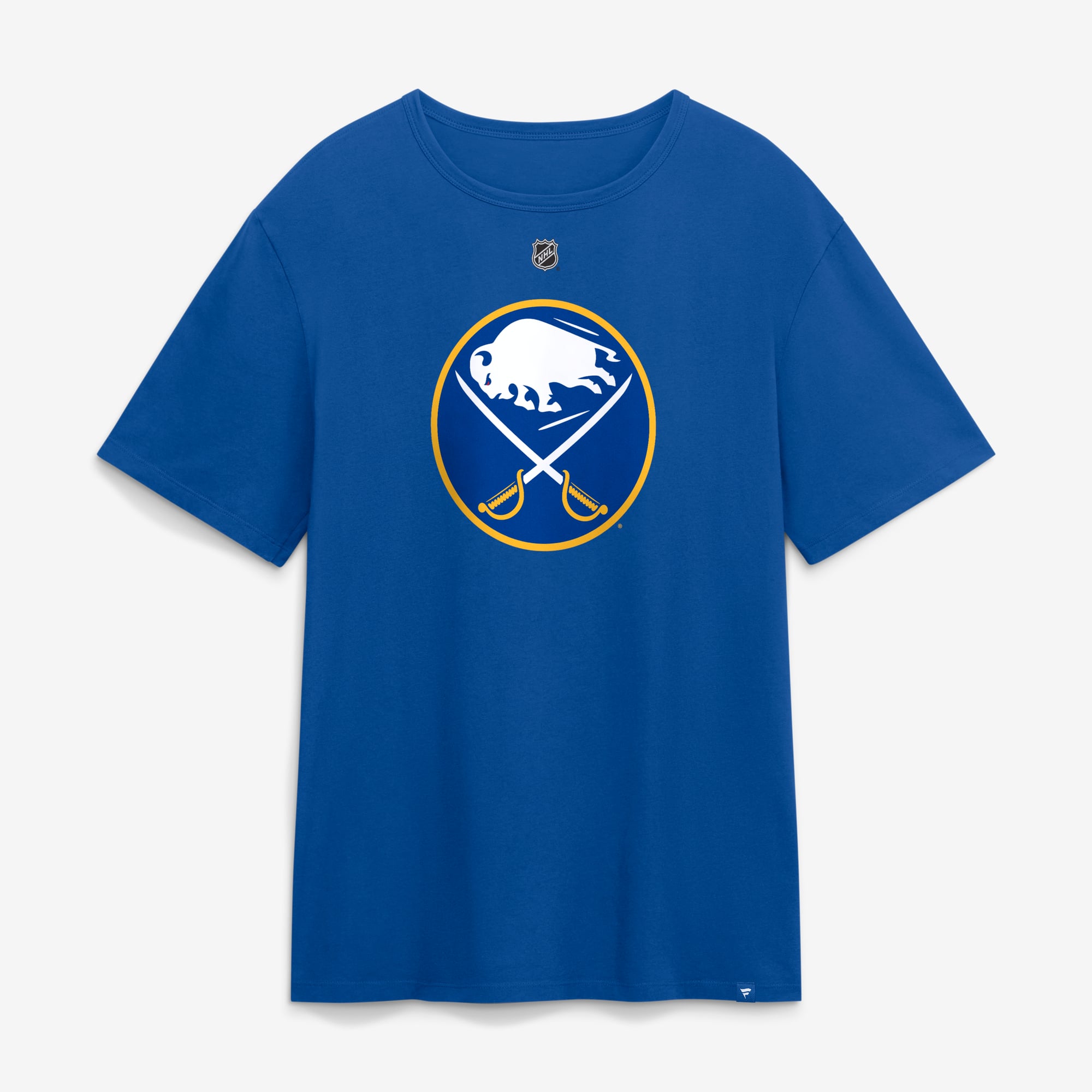 T-shirt authentique Fanatics Alex Lyon Royal Buffalo Sabres pour homme, avec nom et numéro superposés
