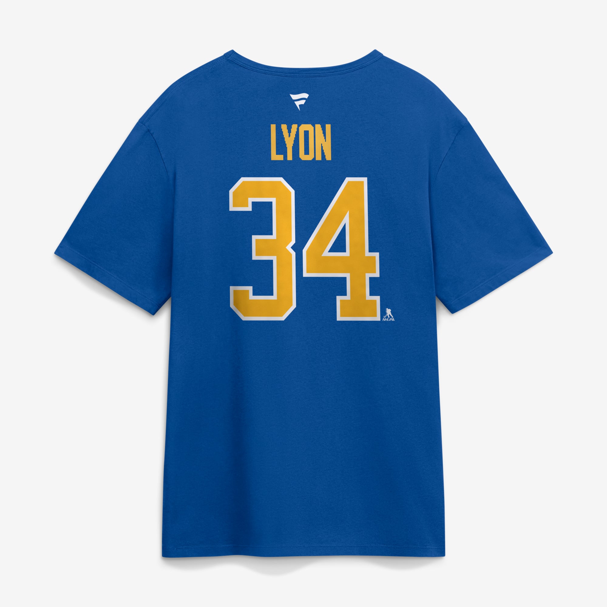 T-shirt authentique Fanatics Alex Lyon Royal Buffalo Sabres pour homme, avec nom et numéro superposés