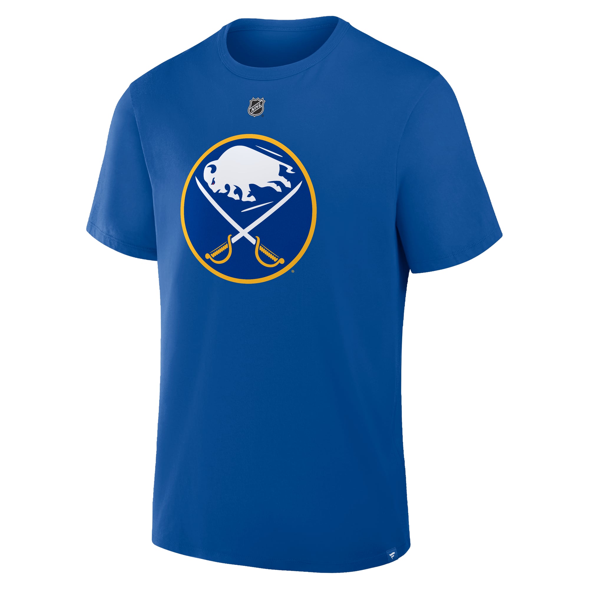 T-shirt authentique Fanatics Alex Lyon Royal Buffalo Sabres pour homme, avec nom et numéro superposés