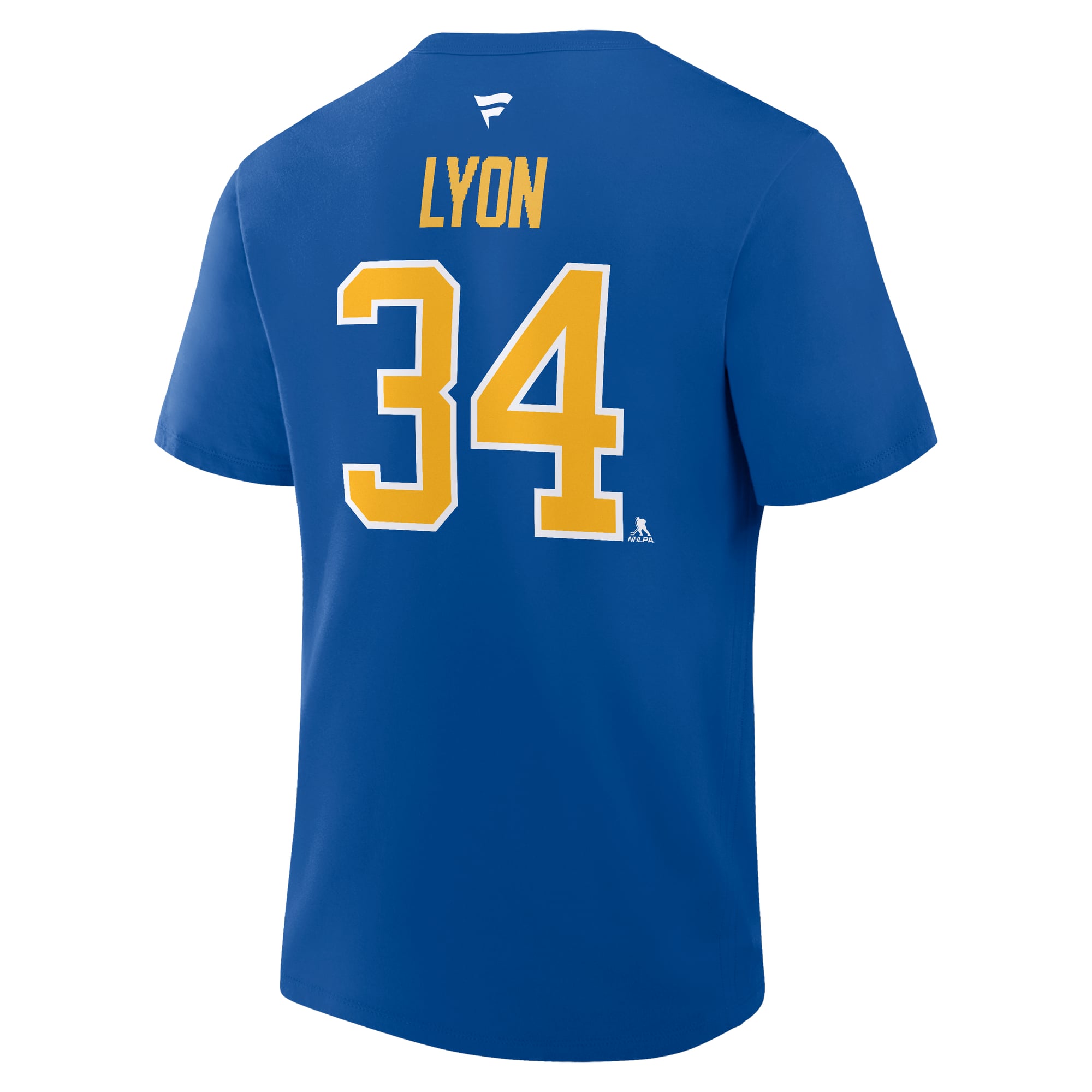 T-shirt authentique Fanatics Alex Lyon Royal Buffalo Sabres pour homme, avec nom et numéro superposés
