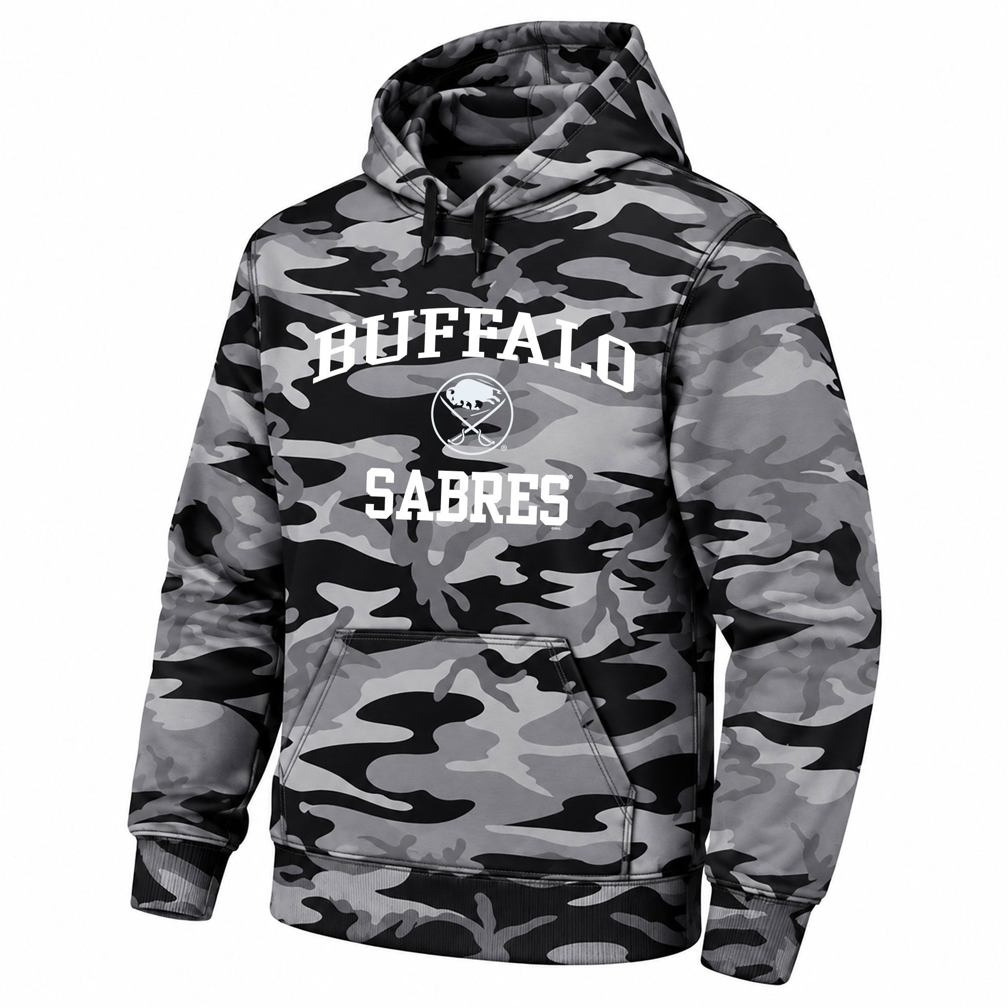 Sweat à capuche en polaire camouflage Buffalo Sabres noirs pour homme, grandes tailles, de marque Fanatics.