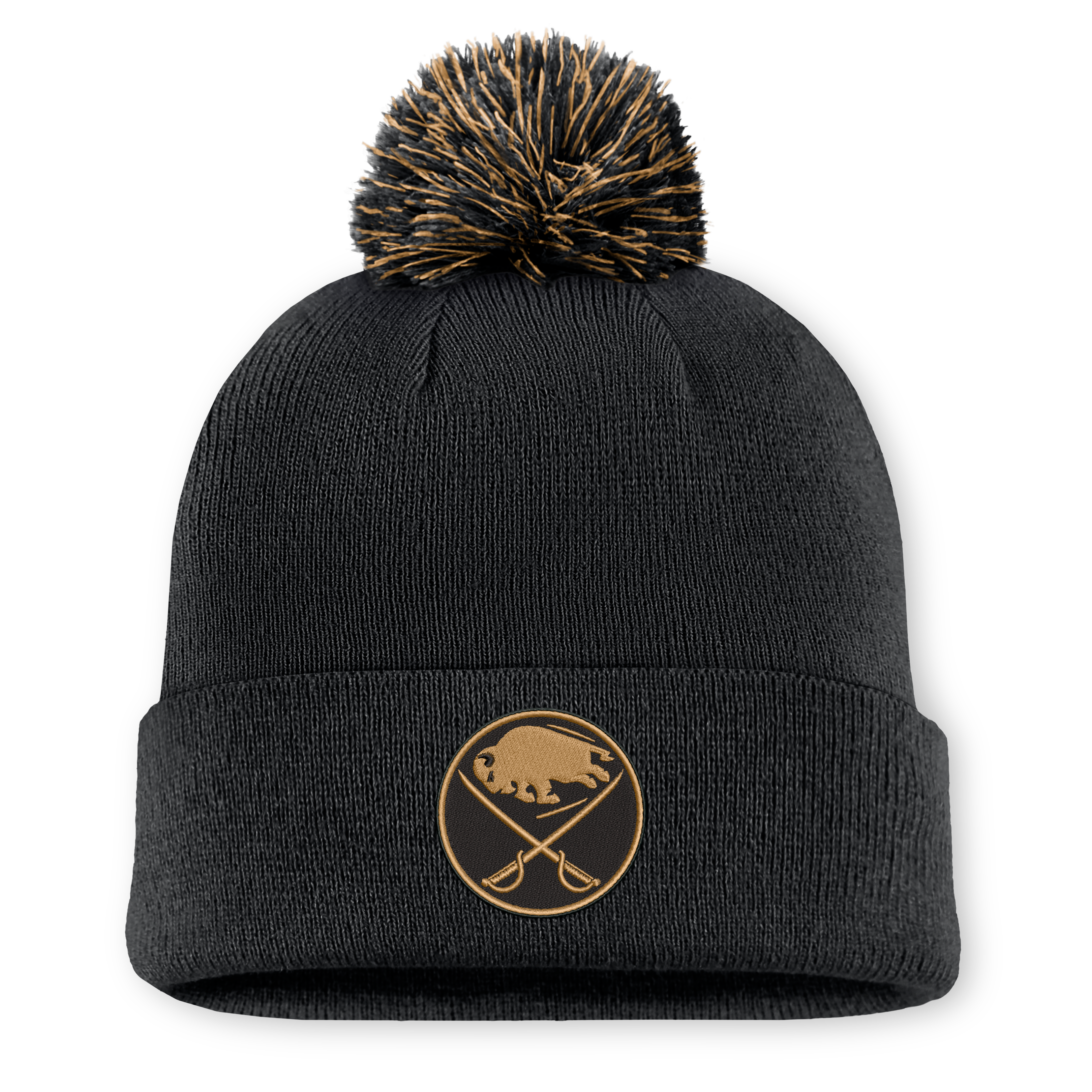 Bonnet tricoté authentique à revers avec pompon, modèle Black Buffalo Sabres Military Appreciation de Fanatics pour homme