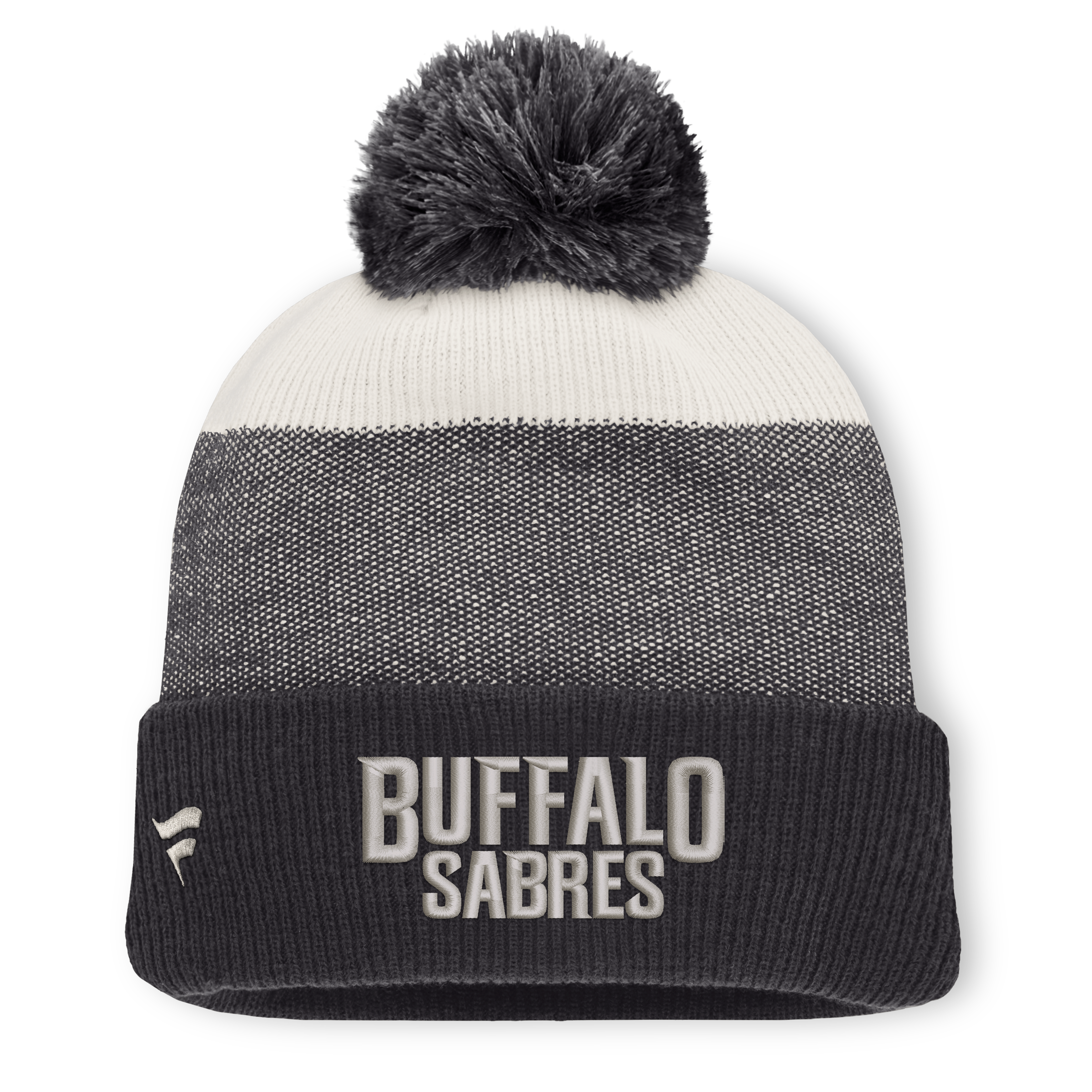 Bonnet à revers monochrome noir/beige clair Buffalo Sabres pour homme, avec pompon