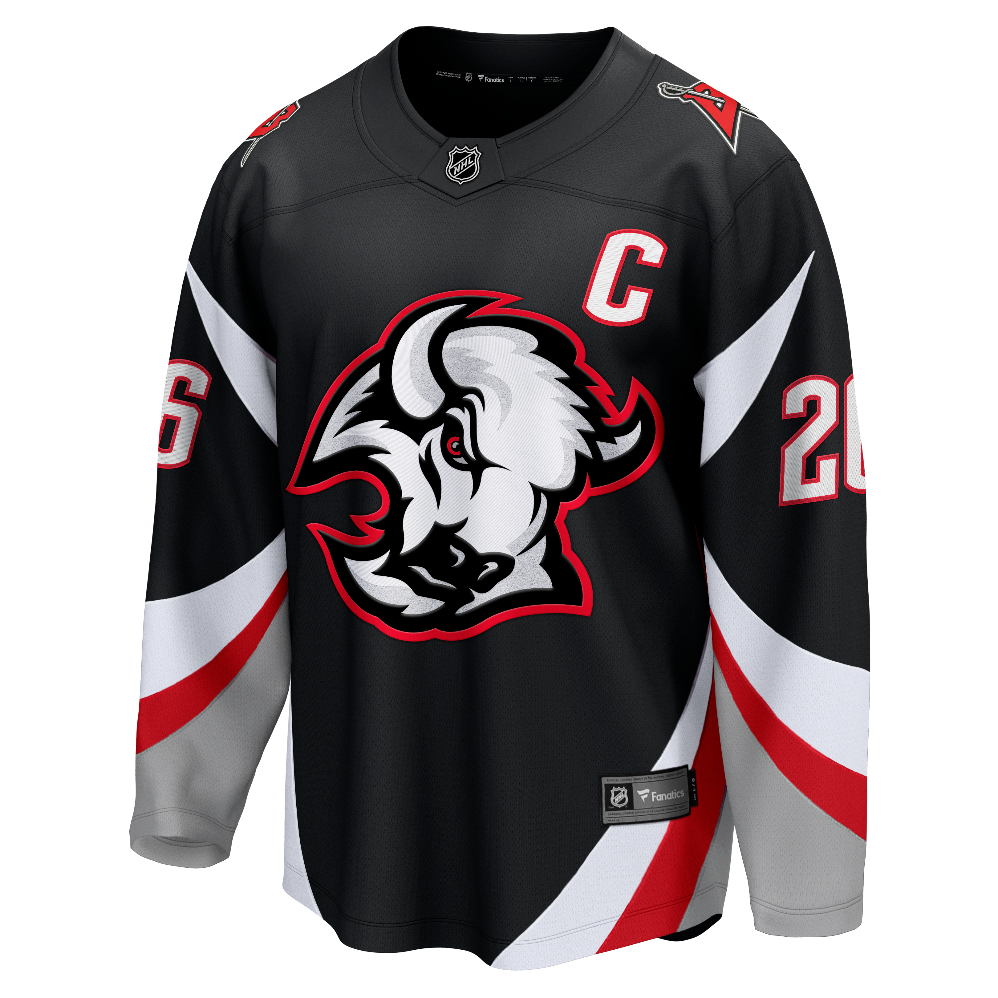 Maillot de capitaine adjoint Rasmus Dahlin des Sabres Buffalo, noir, style Fanatics, avec écusson détachable