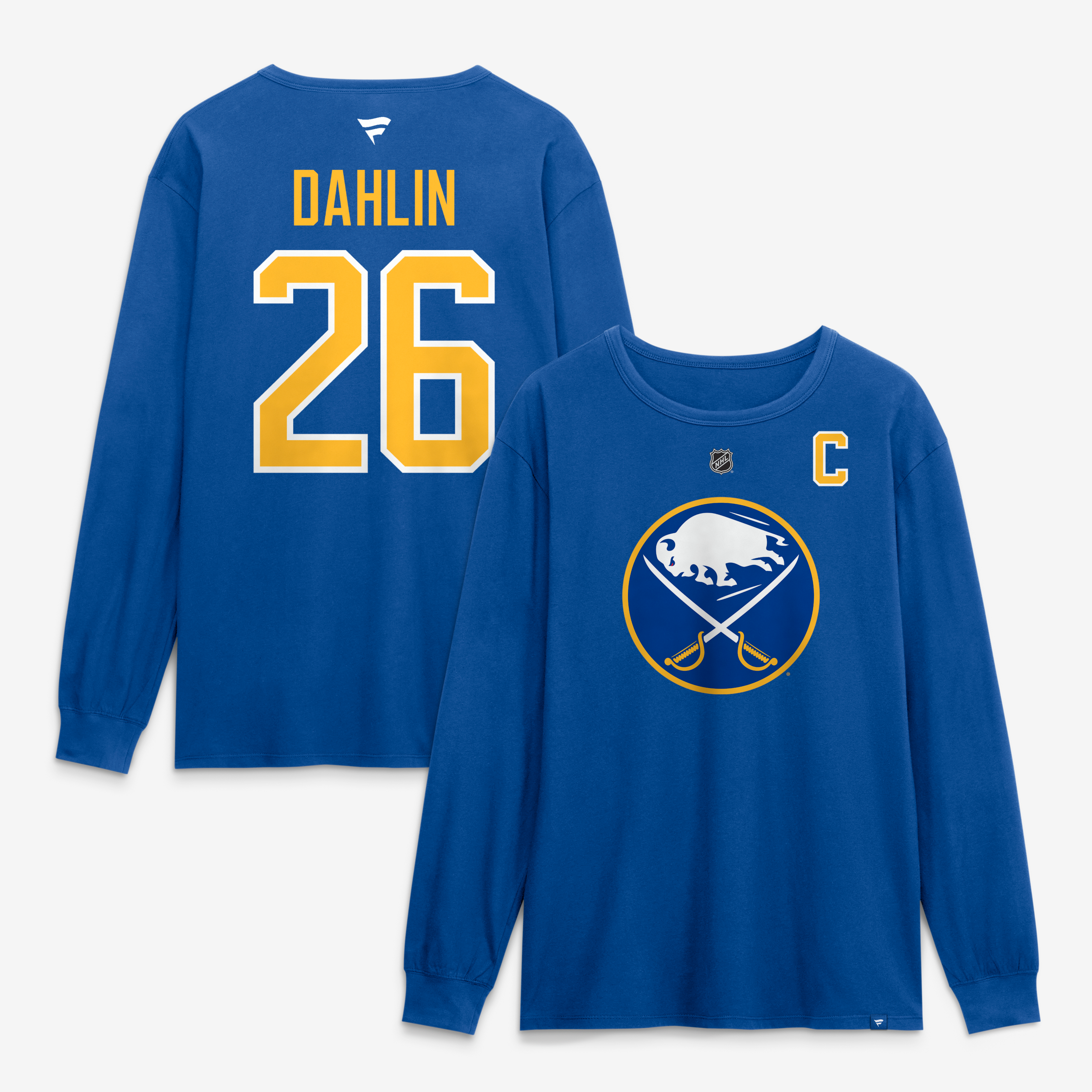 Men's Fanatics Rasmus Dahlin Royal Buffalo Sabres Authentic Stack Name & Number Long Sleeve T-Shirt